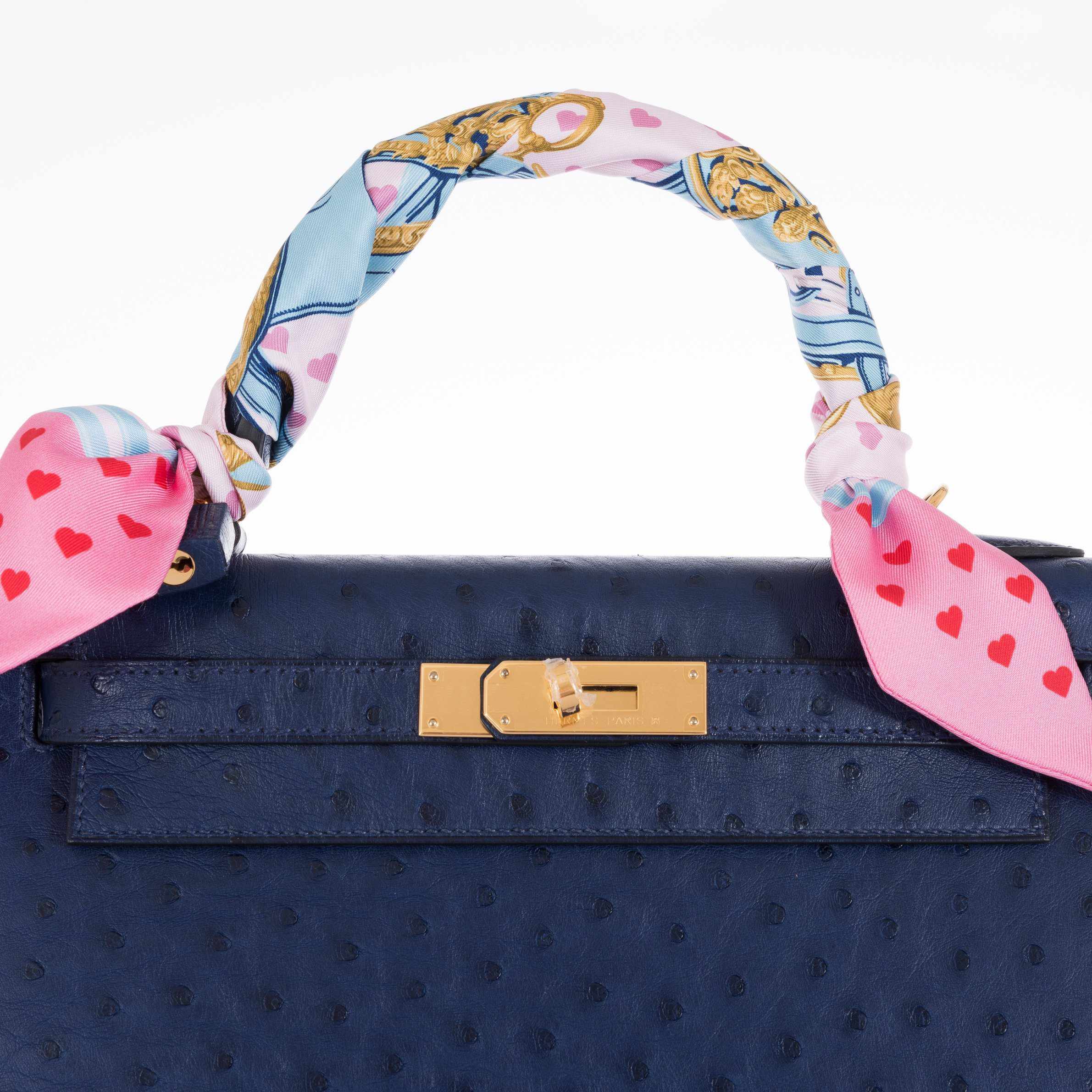 Hermès Kelly 28 Blue Iris Ostrich Gold Hardware Rare