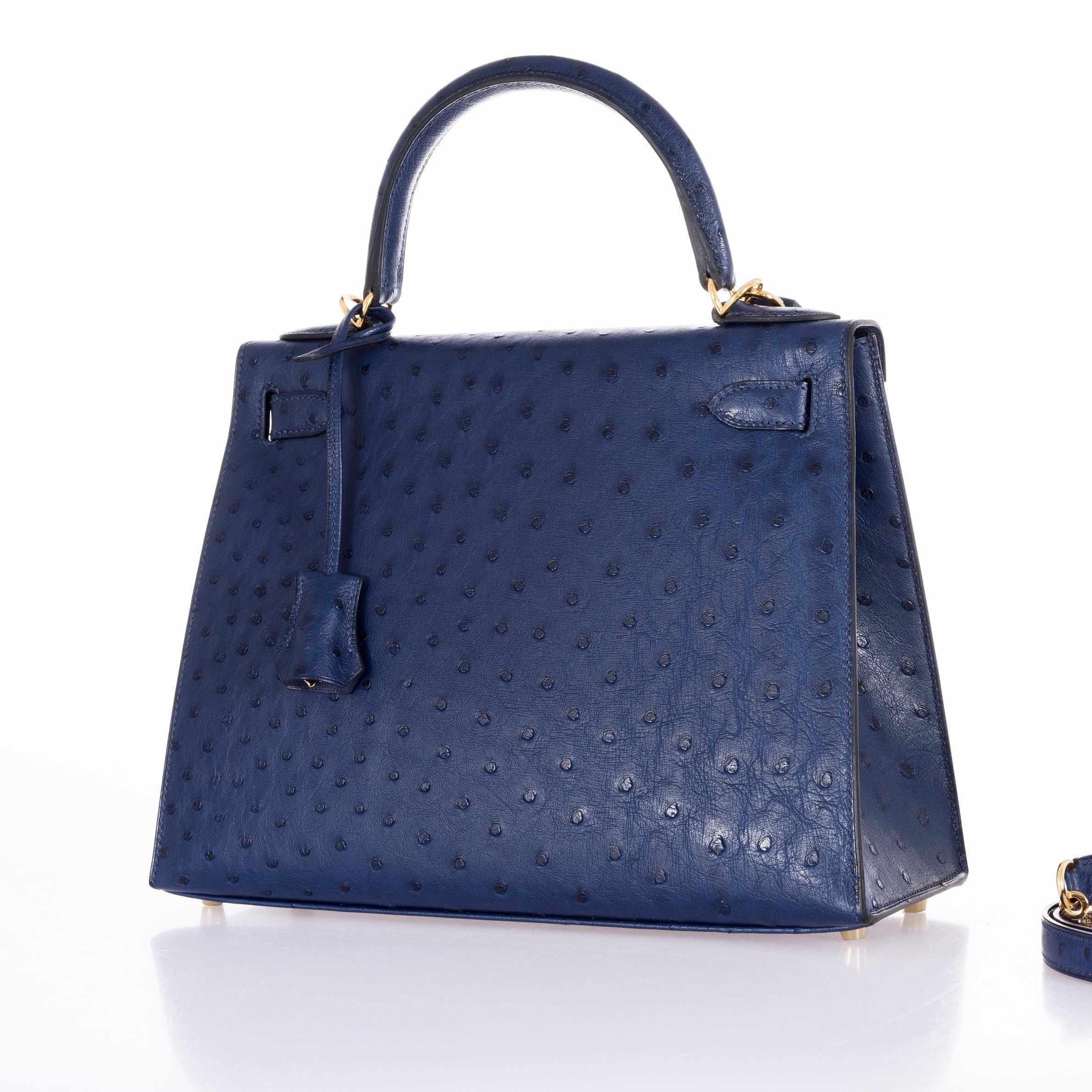 Hermès Kelly 28 Blue Iris Ostrich Gold Hardware Rare