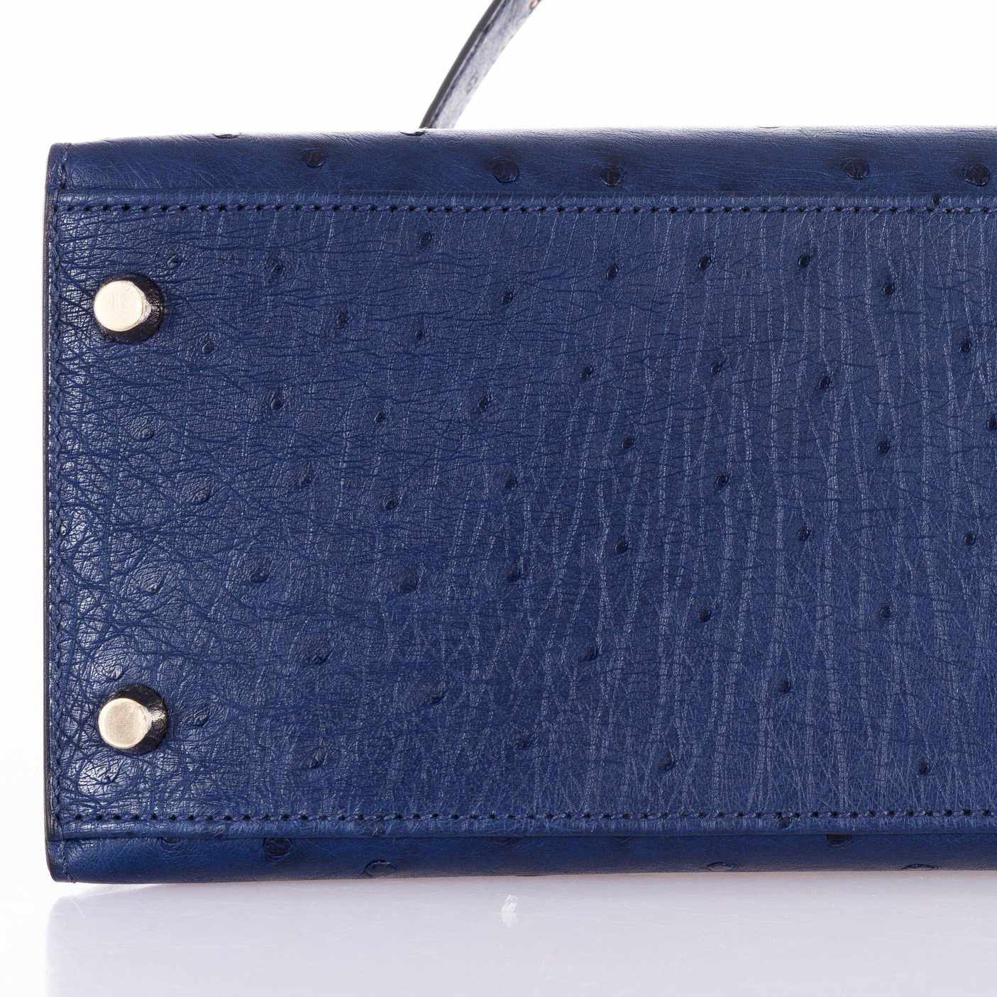 Hermès Kelly 28 Blue Iris Ostrich Gold Hardware Rare