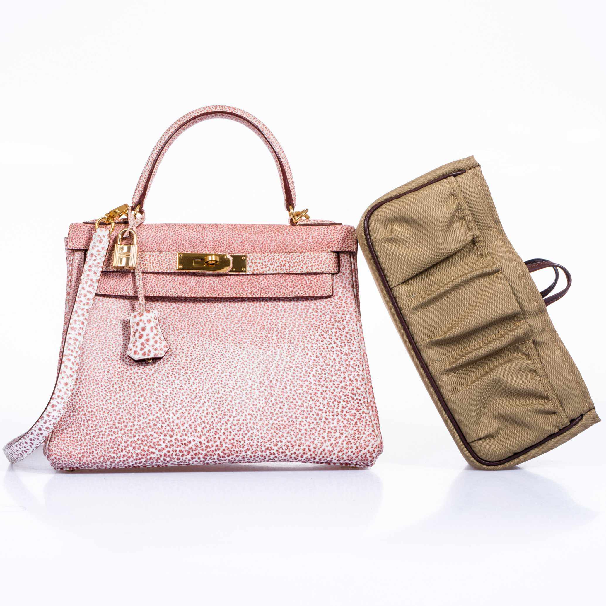 Hermès Kelly 28 Dalmatian Pink Buffalo Gold Hardware