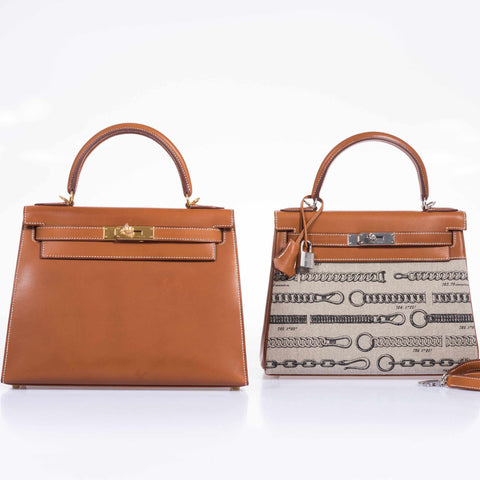 Hermès Kelly 28 De Camp Dechainee Toile And Fauve Barenia Palladium Hardware