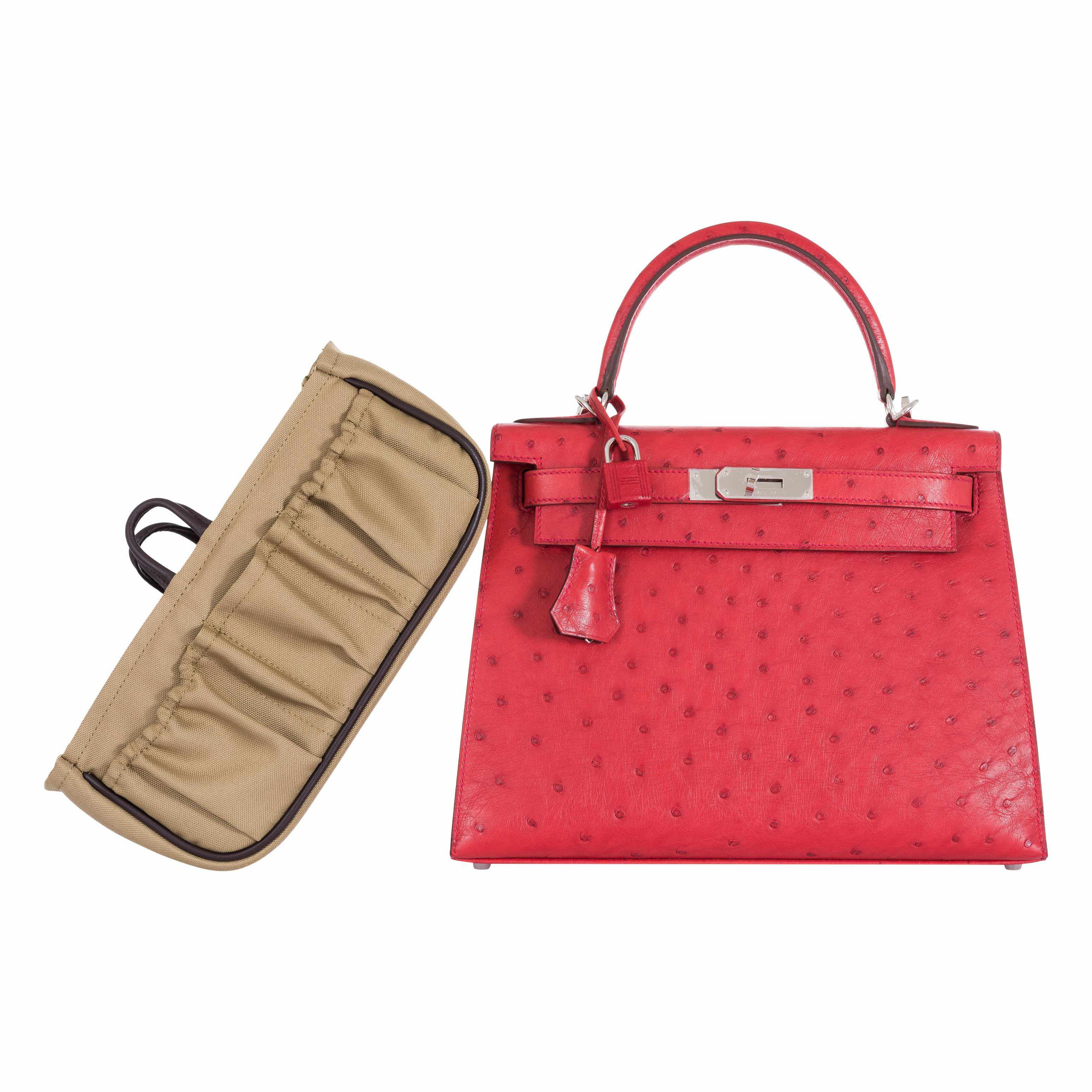 Hermès Kelly 28 Ostrich Rouge Vif Palladium Hardware