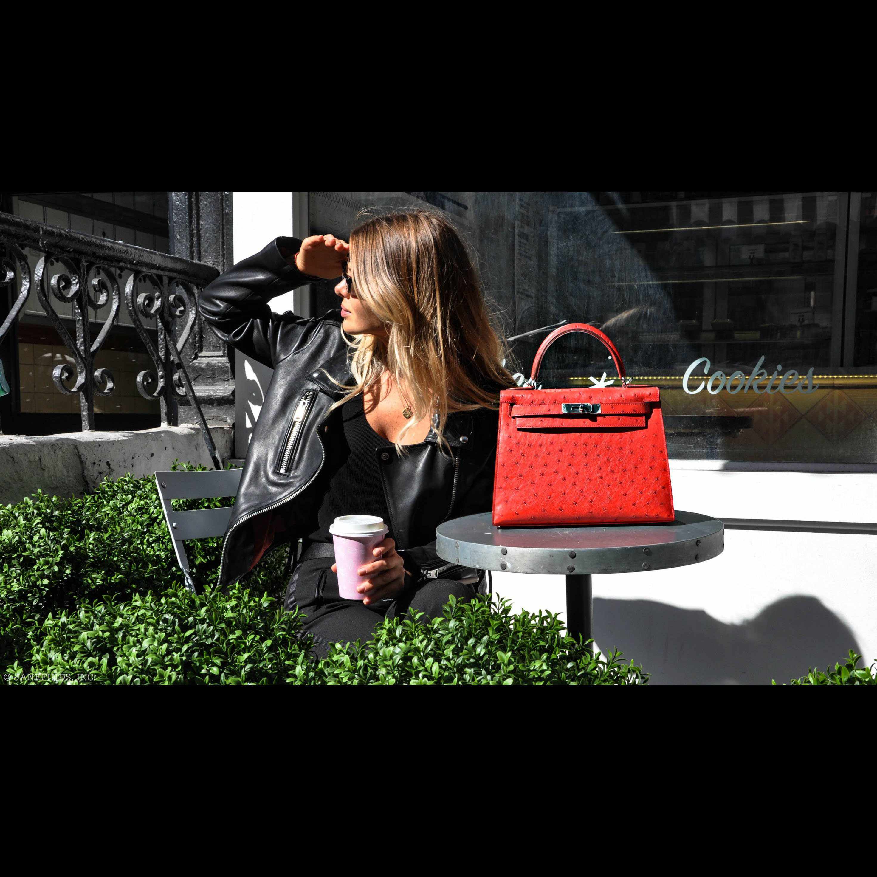 Hermès Kelly 28 Ostrich Rouge Vif Palladium Hardware
