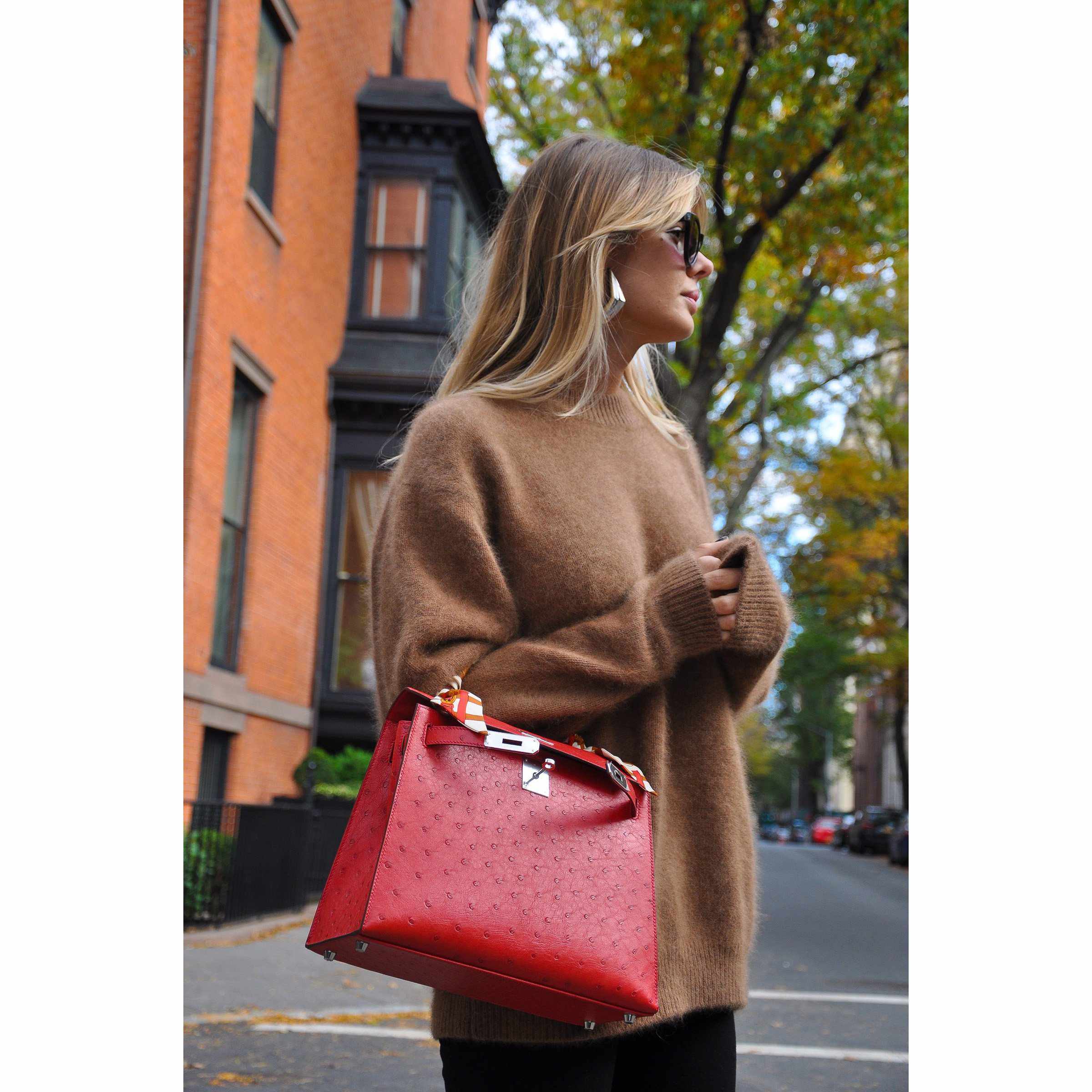 Hermès Kelly 28 Ostrich Rouge Vif Palladium Hardware