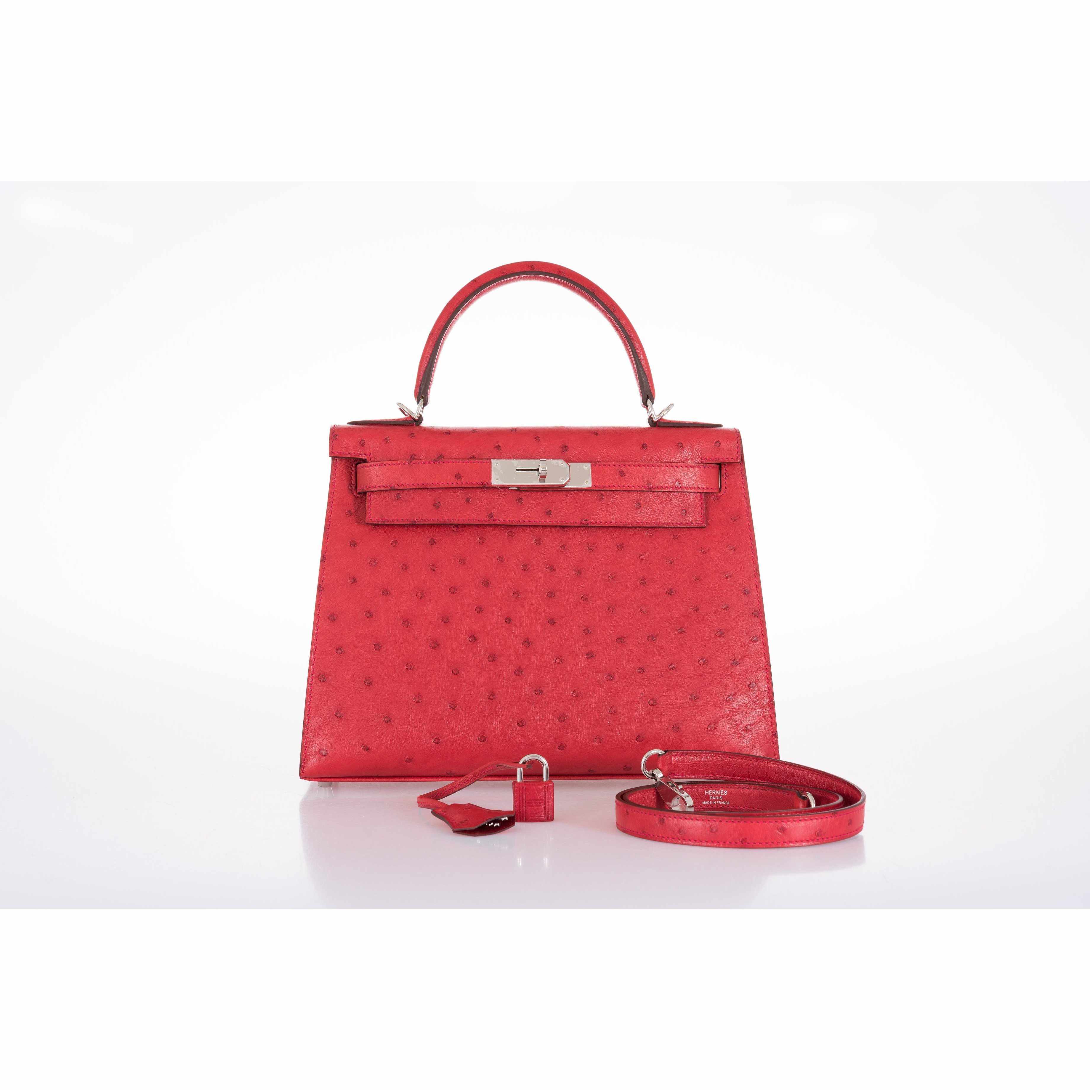 Hermès Kelly 28 Ostrich Rouge Vif Palladium Hardware