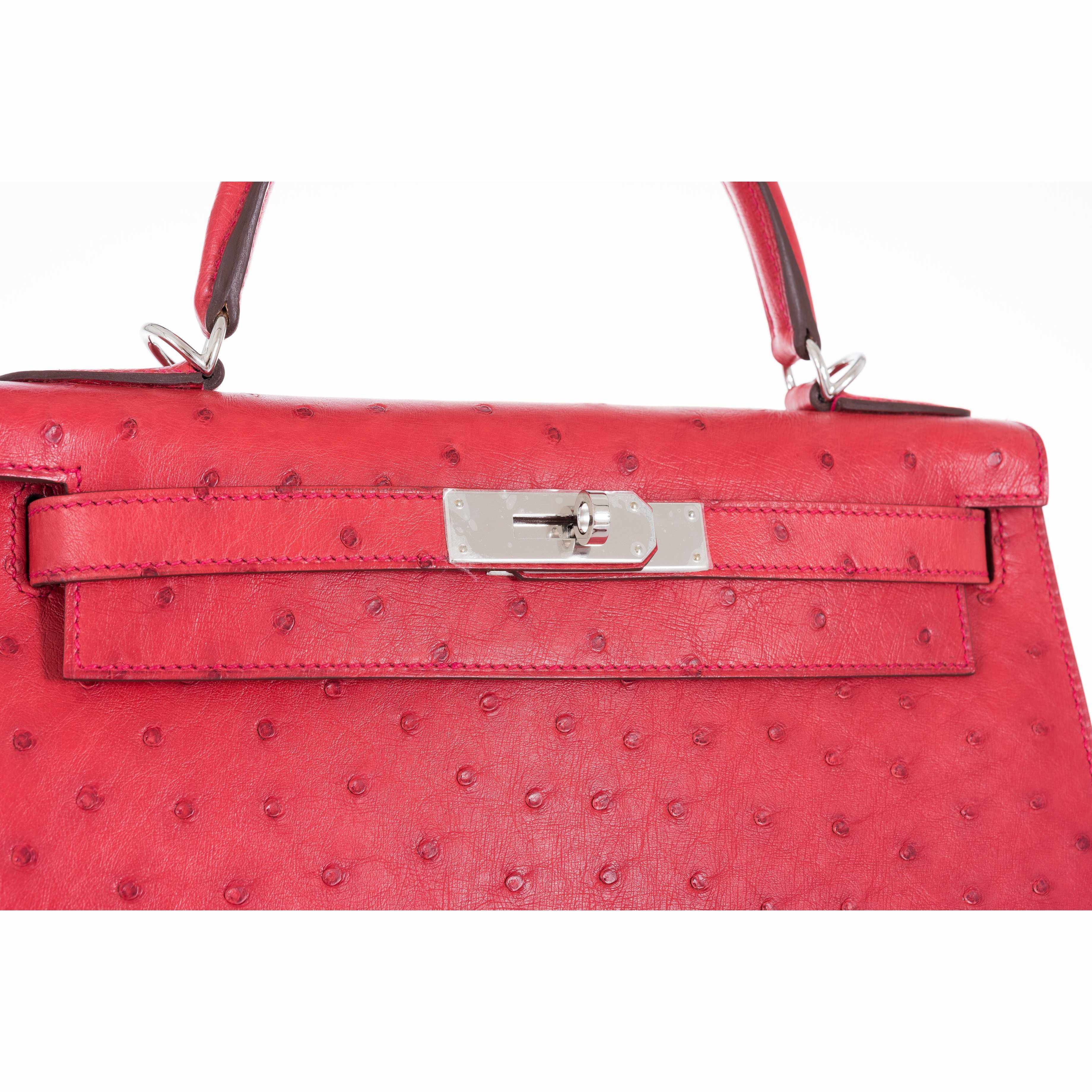 Hermès Kelly 28 Ostrich Rouge Vif Palladium Hardware