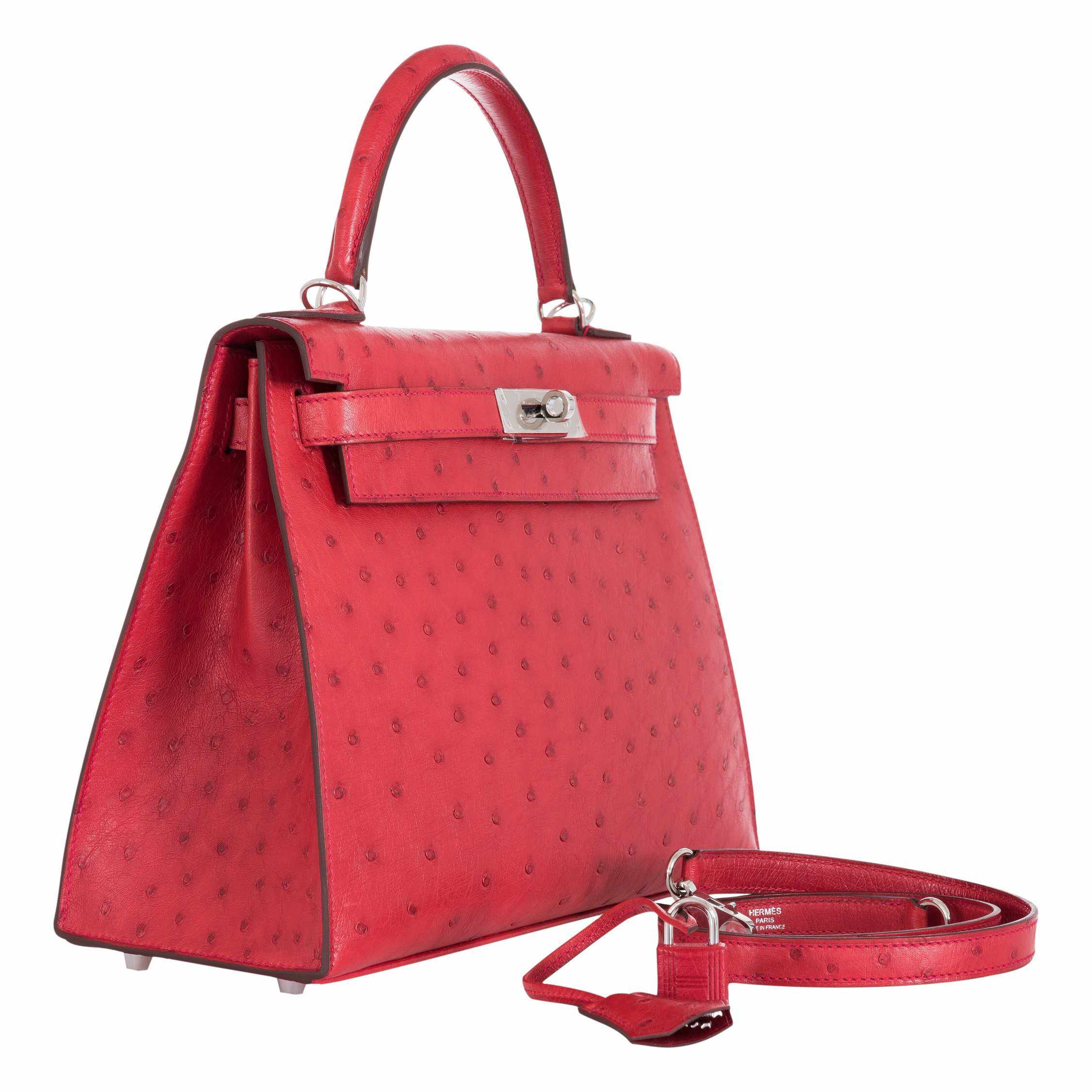 Hermès Kelly 28 Ostrich Rouge Vif Palladium Hardware