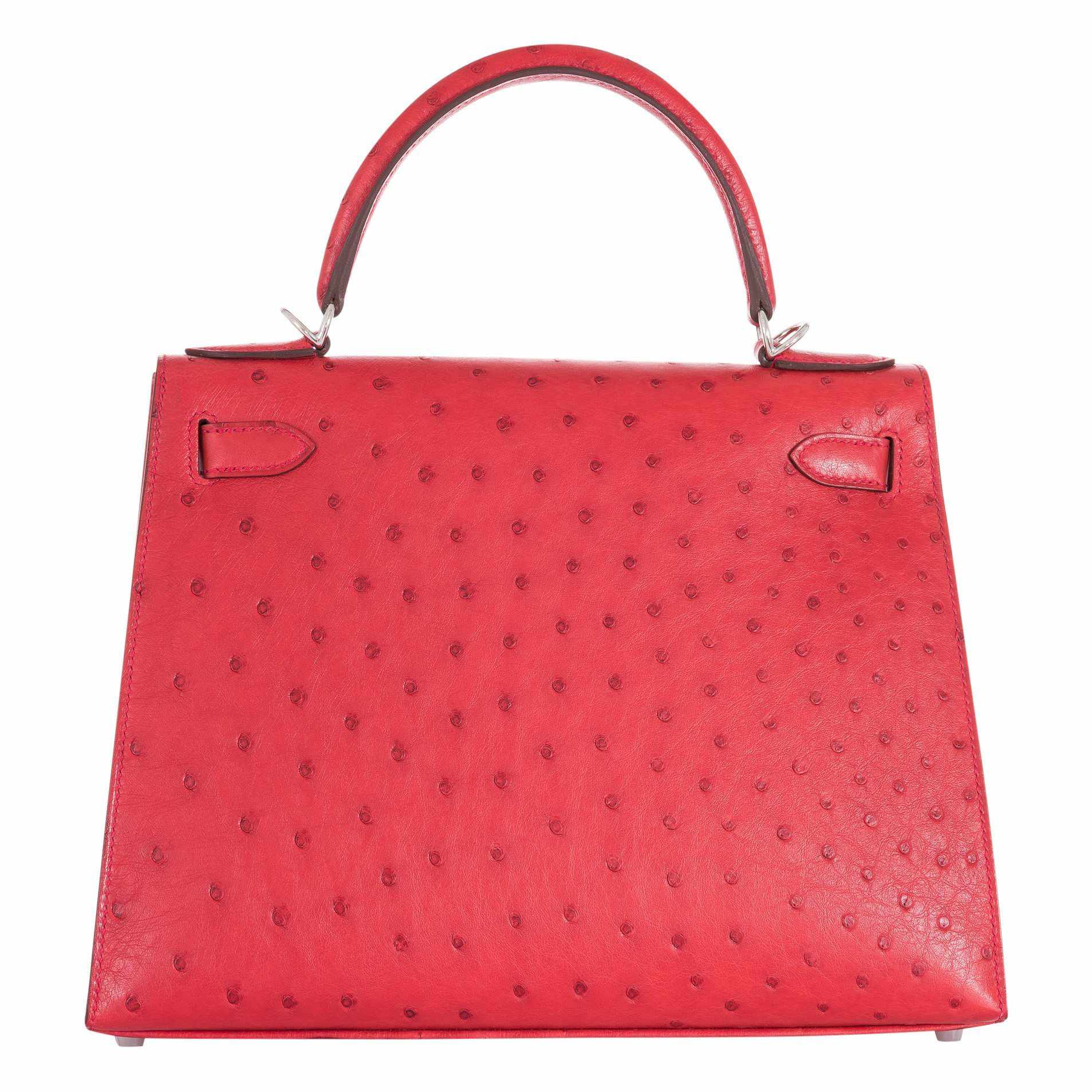 Hermès Kelly 28 Ostrich Rouge Vif Palladium Hardware