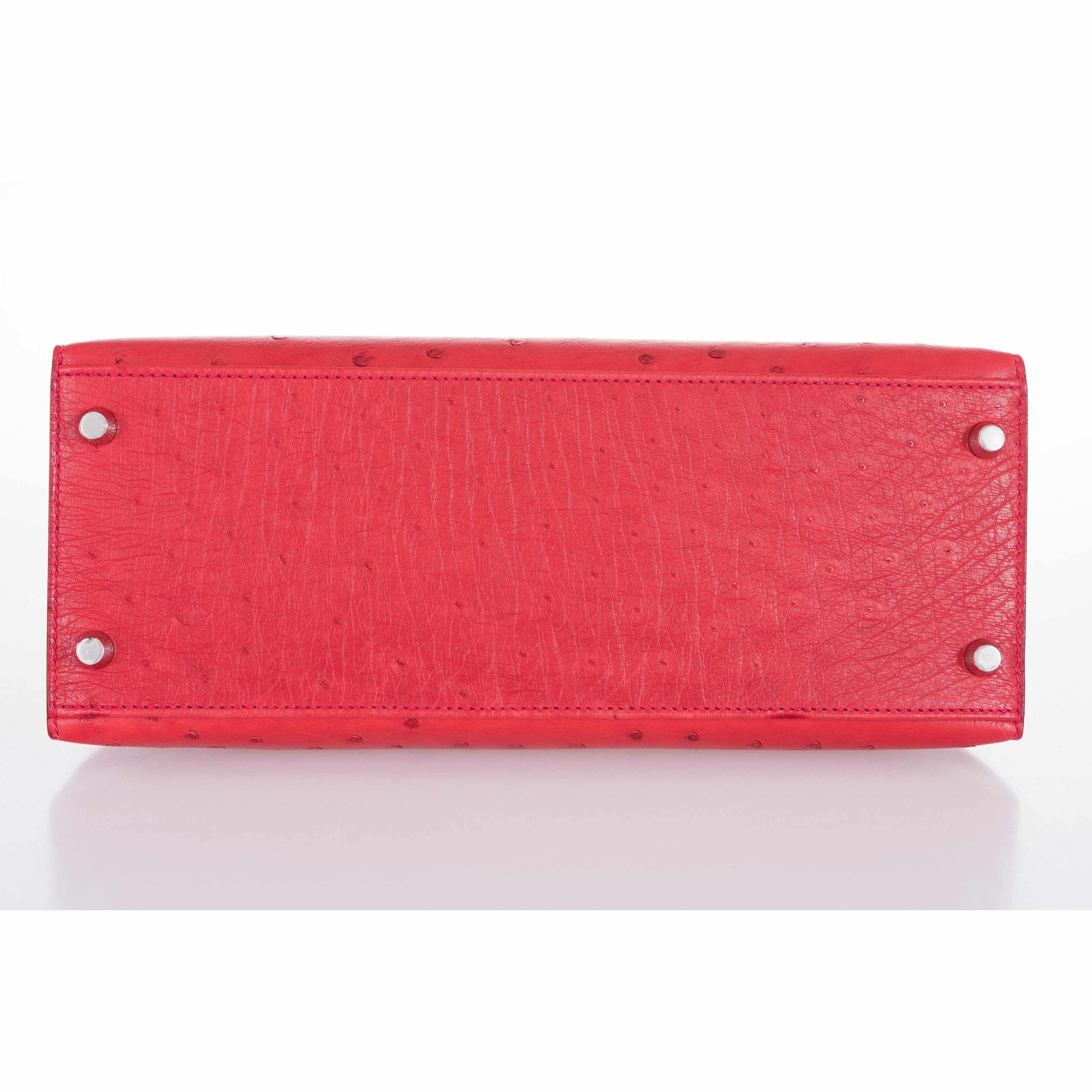 Hermès Kelly 28 Ostrich Rouge Vif Palladium Hardware