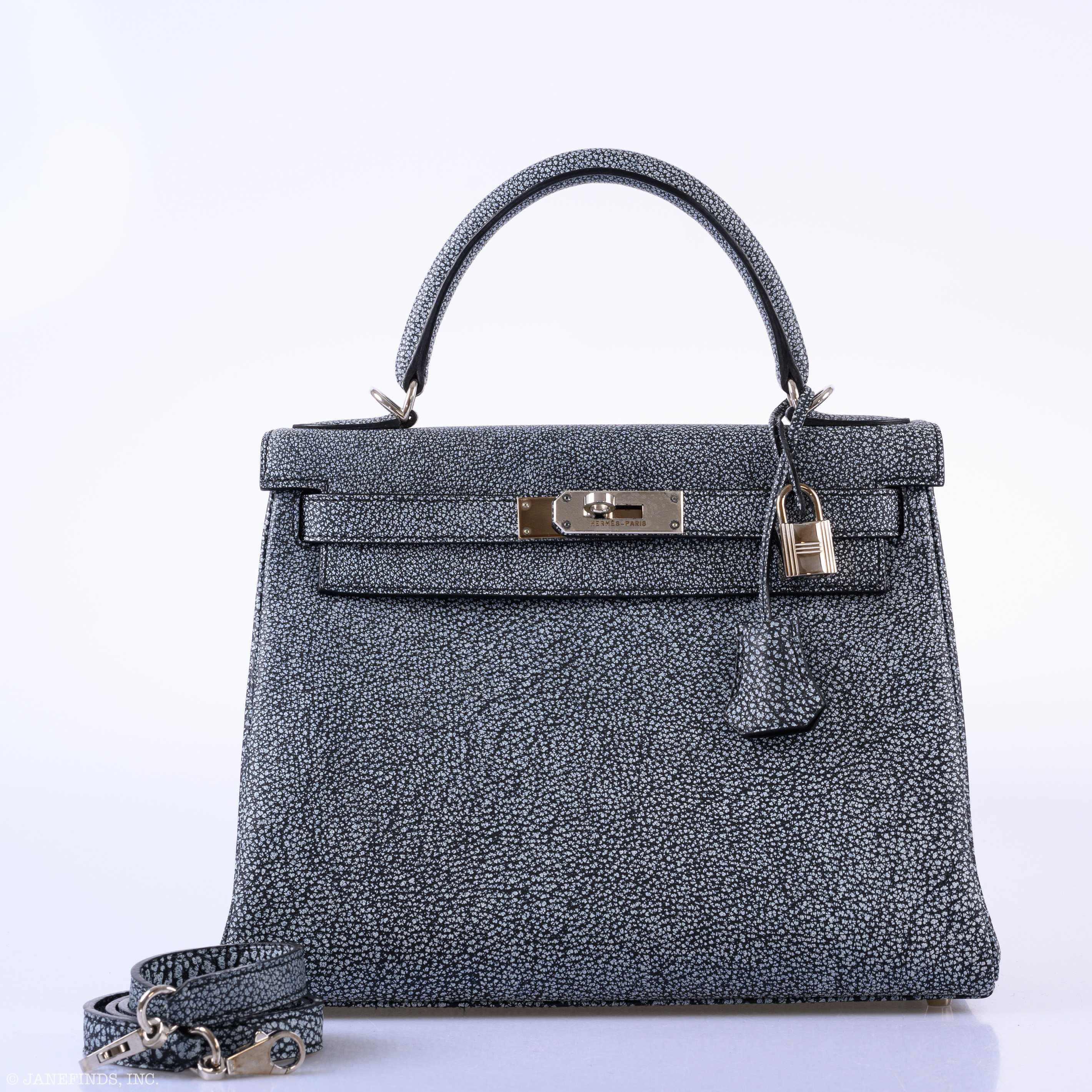Hermès Kelly 28 Retourne Dalmatian Buffalo Leather Palladium Hardware