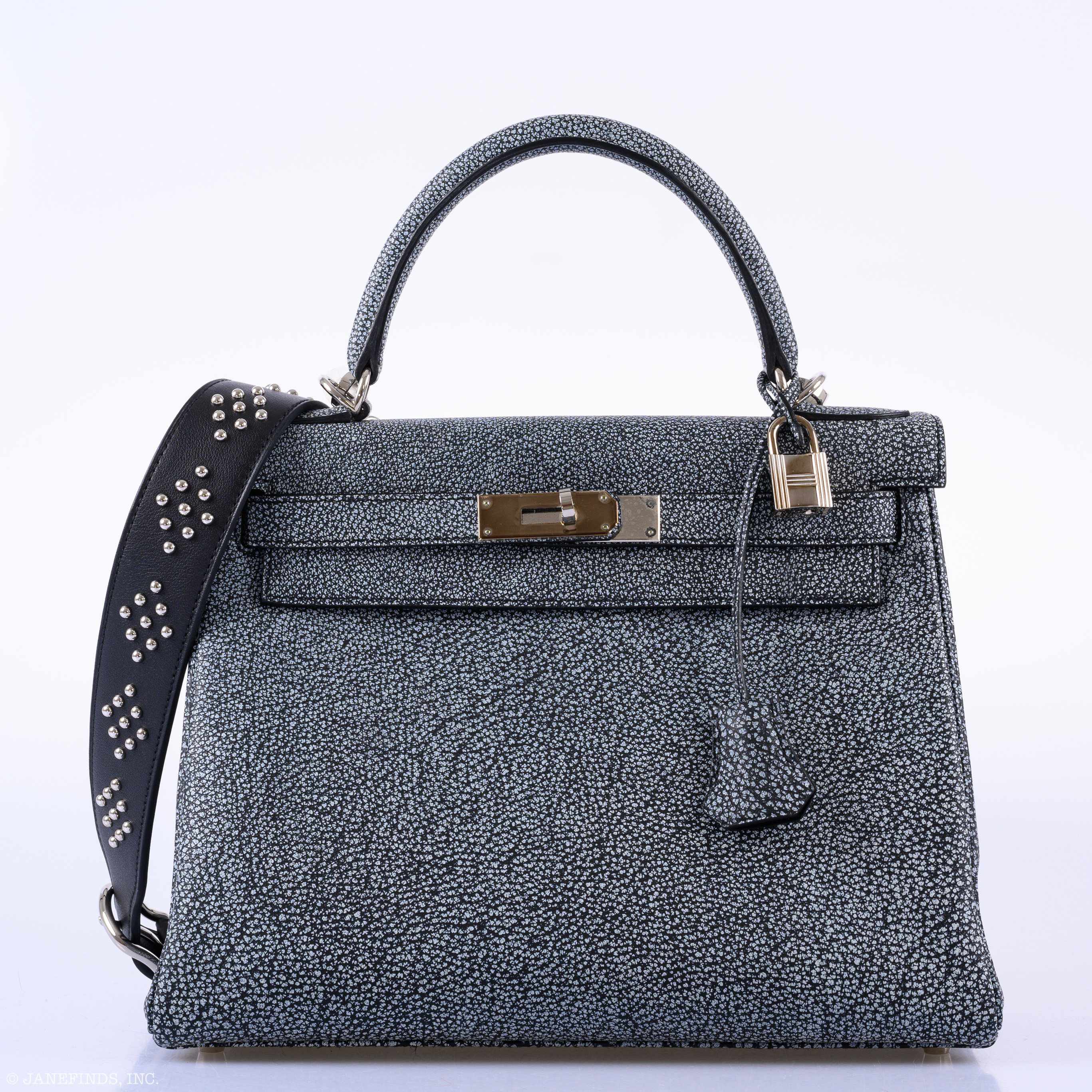 Hermès Kelly 28 Retourne Dalmatian Buffalo Leather Palladium Hardware