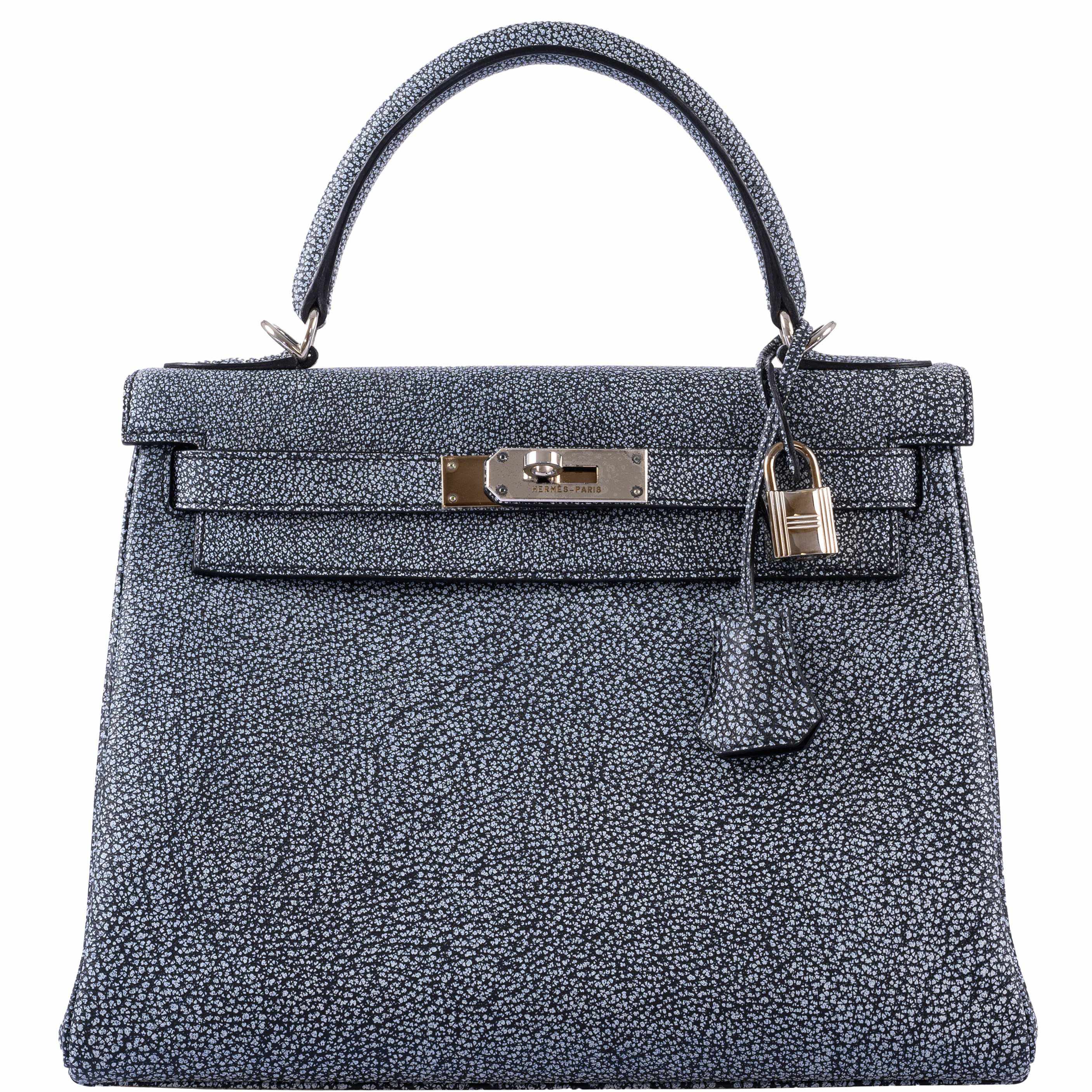 Hermès Kelly 28 Retourne Dalmatian Buffalo Leather Palladium Hardware
