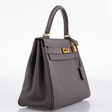 Hermès Kelly 28 Retourne Etain Togo Leather Gold Hardware