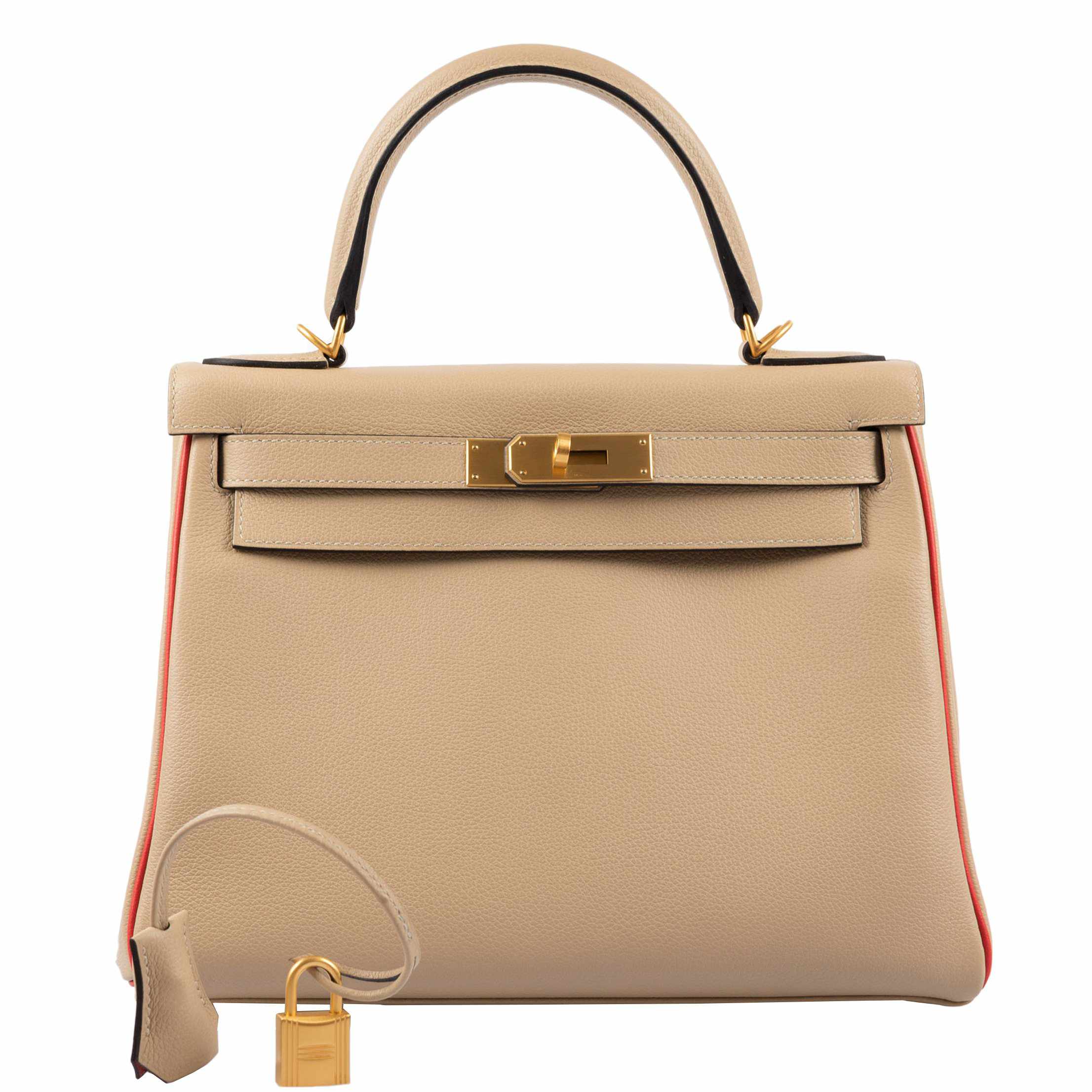 Hermès Kelly 28 Retourné HSS Trench Rouge Tomate Piping Evercolor Brushed Gold Hardware