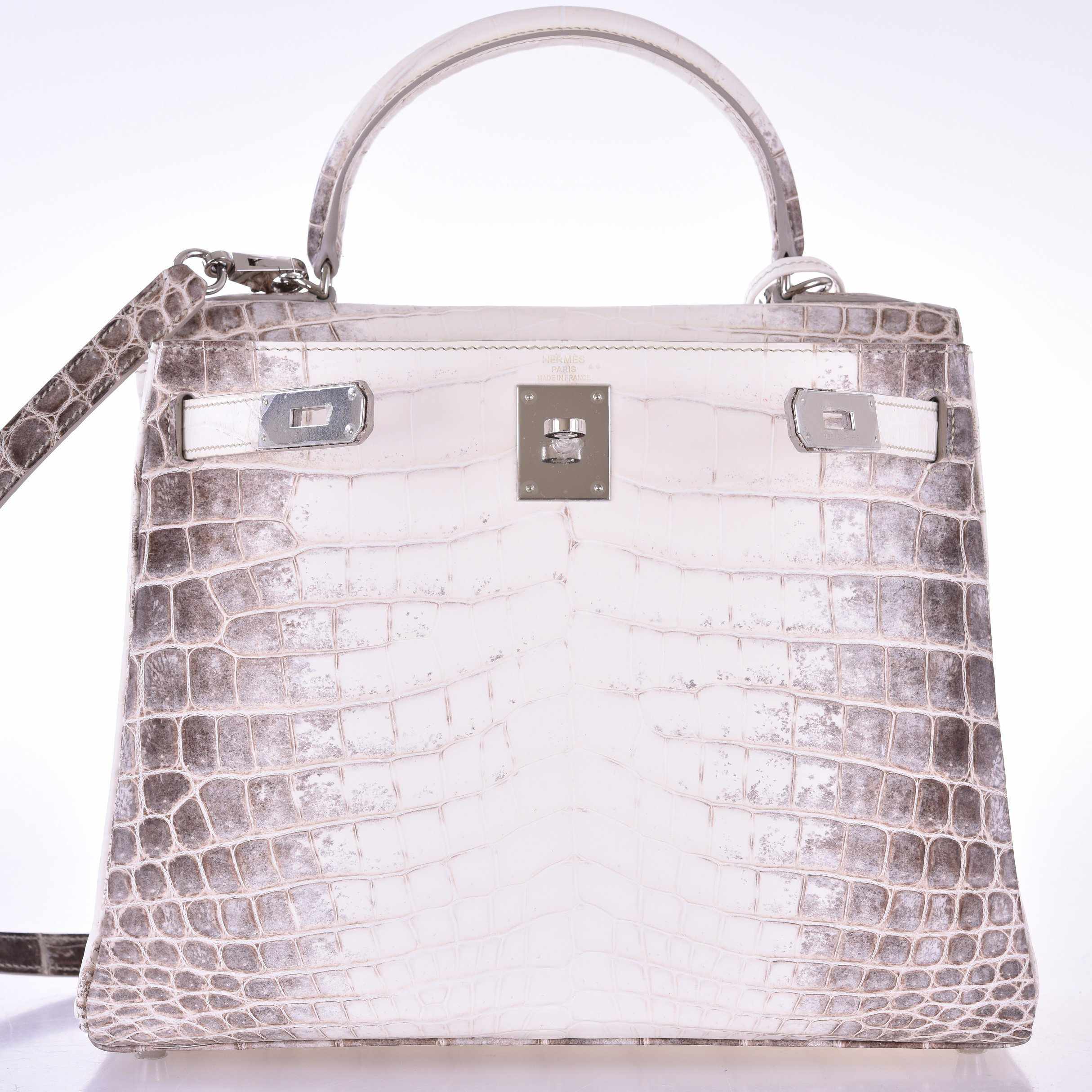 Hermès Kelly 28 Retourne Himalayan Porosus Crocodile Palladium Hardware