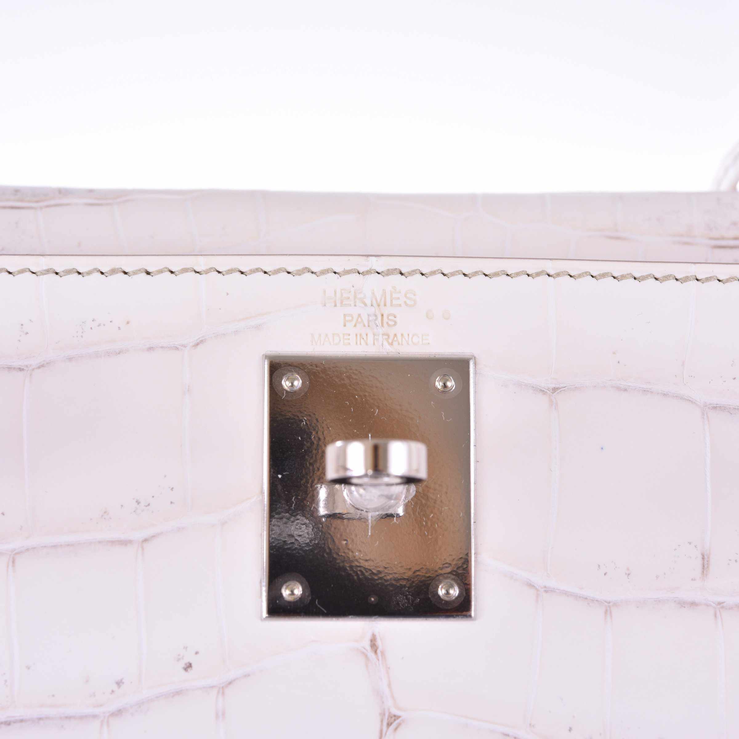 Hermès Kelly 28 Retourne Himalayan Porosus Crocodile Palladium Hardware