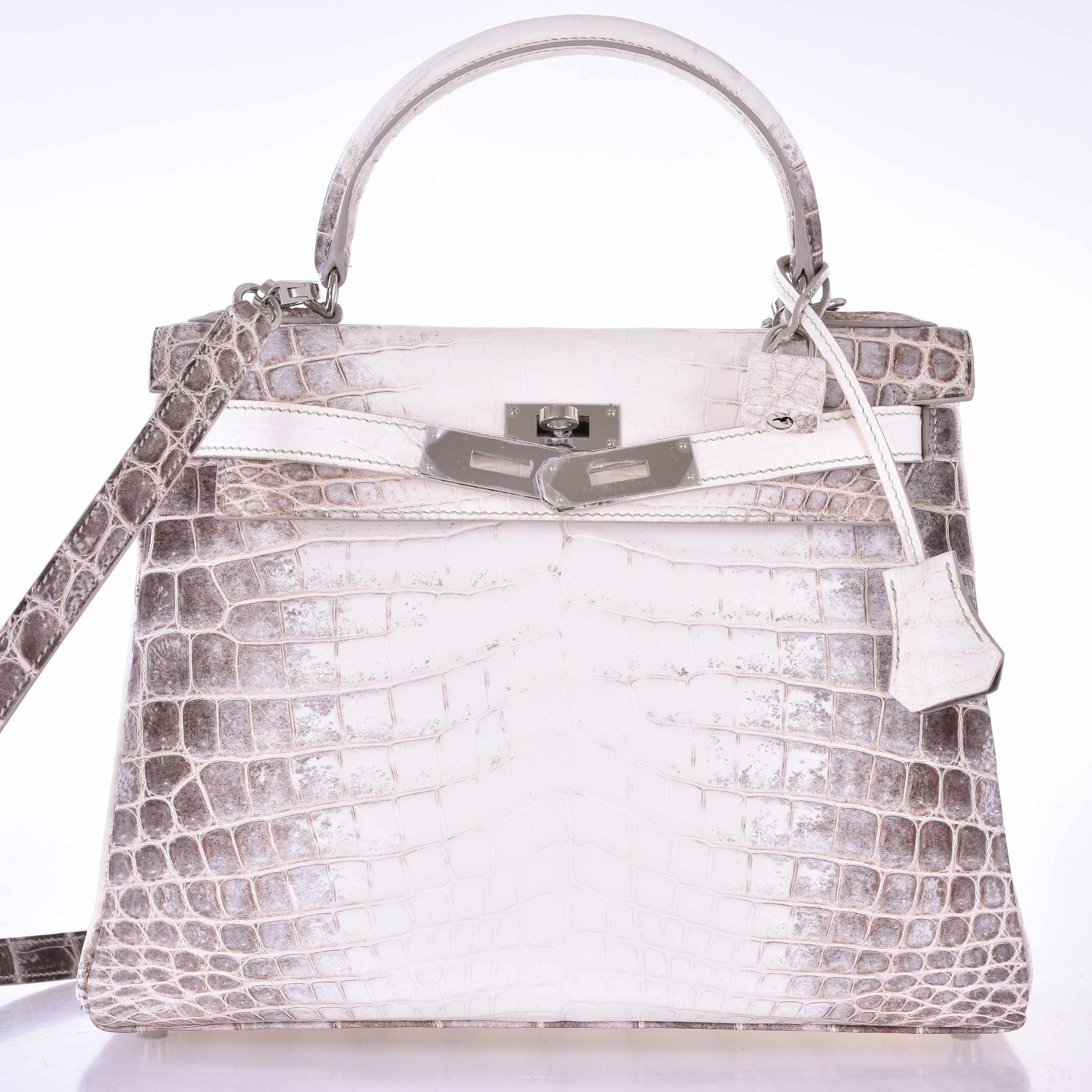 Hermès Kelly 28 Retourne Himalayan Porosus Crocodile Palladium Hardware