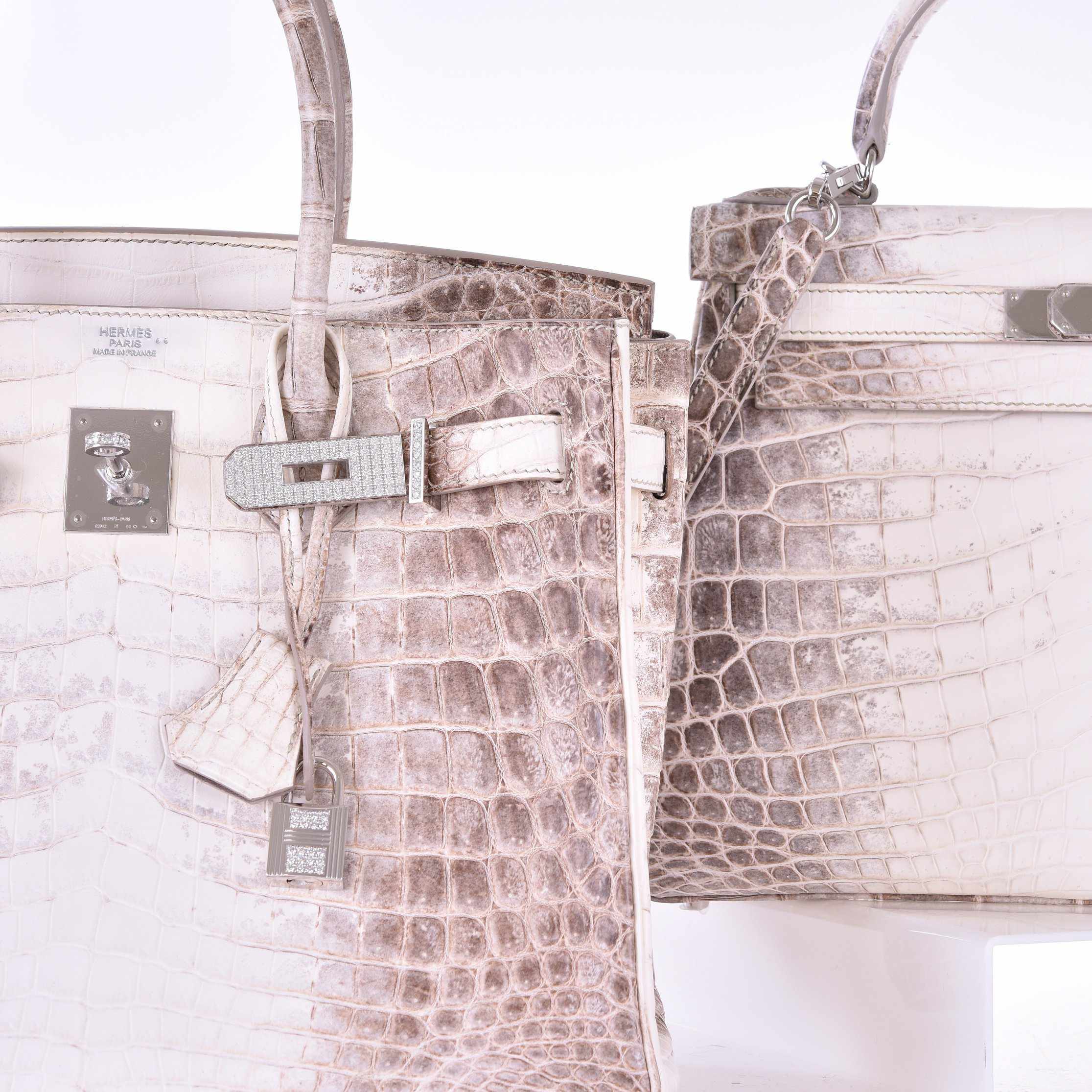 Hermès Kelly 28 Retourne Himalayan Porosus Crocodile Palladium Hardware