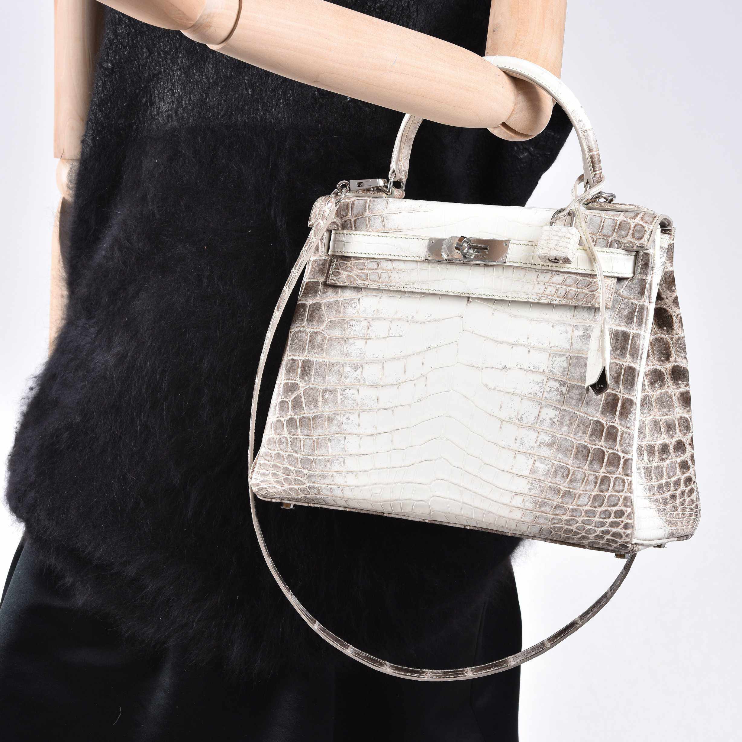 Hermès Kelly 28 Retourne Himalayan Porosus Crocodile Palladium Hardware