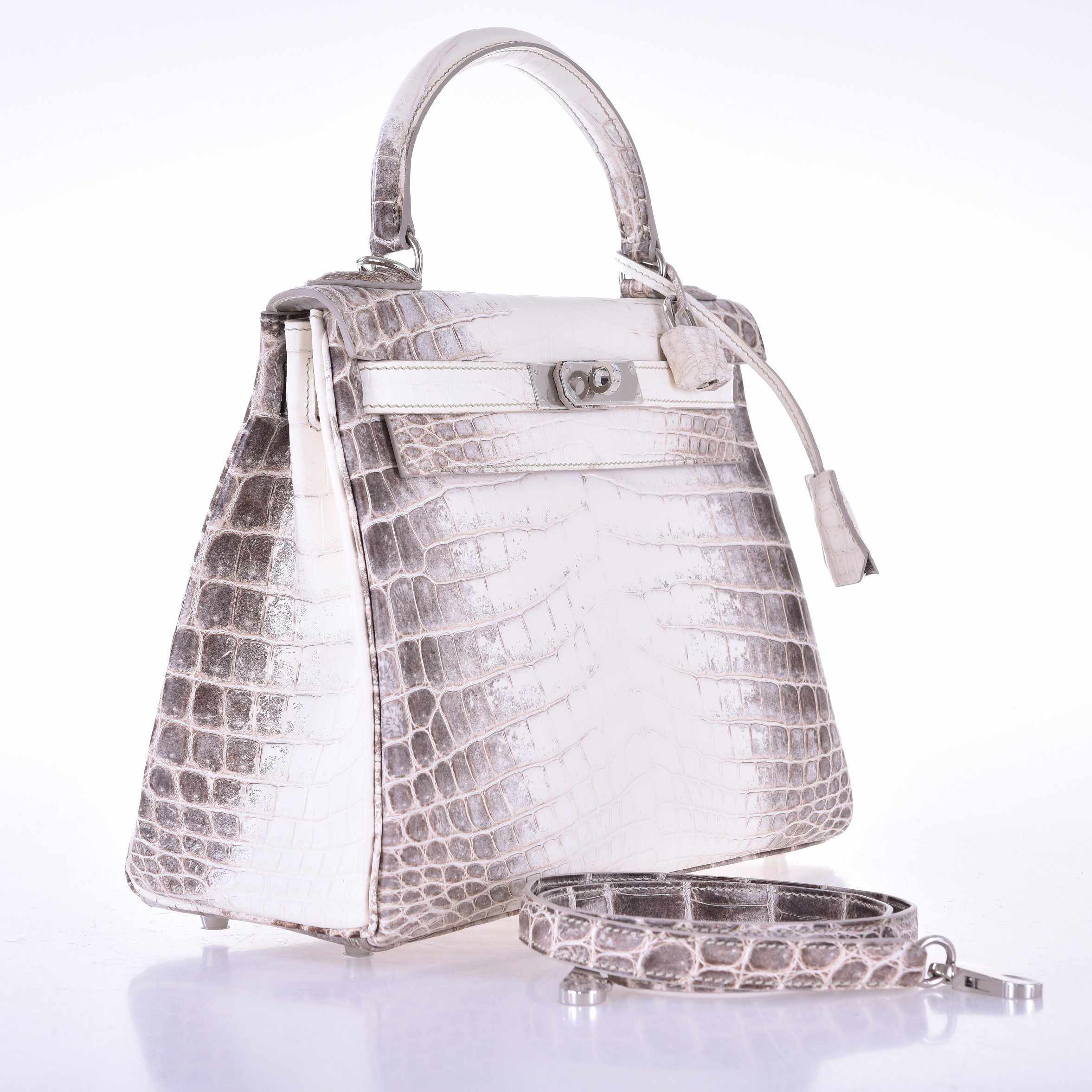 Hermès Kelly 28 Retourne Himalayan Porosus Crocodile Palladium Hardware
