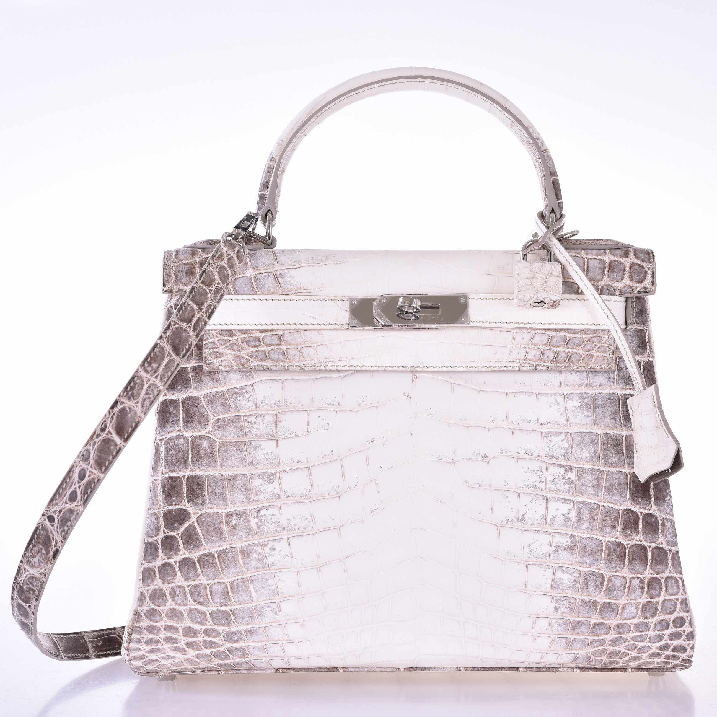 Hermès Kelly 28 Retourne Himalayan Porosus Crocodile Palladium Hardware