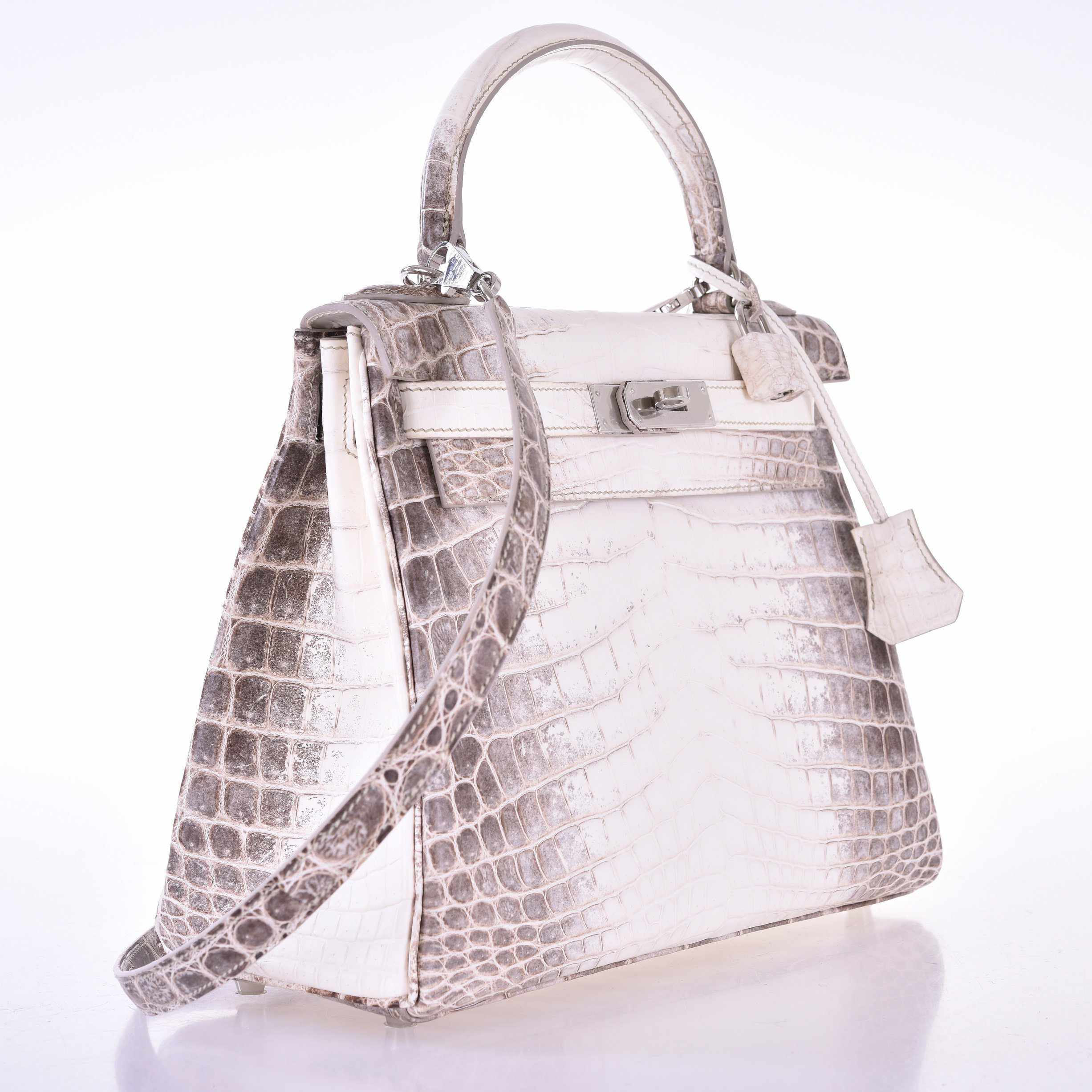 Hermès Kelly 28 Retourne Himalayan Porosus Crocodile Palladium Hardware