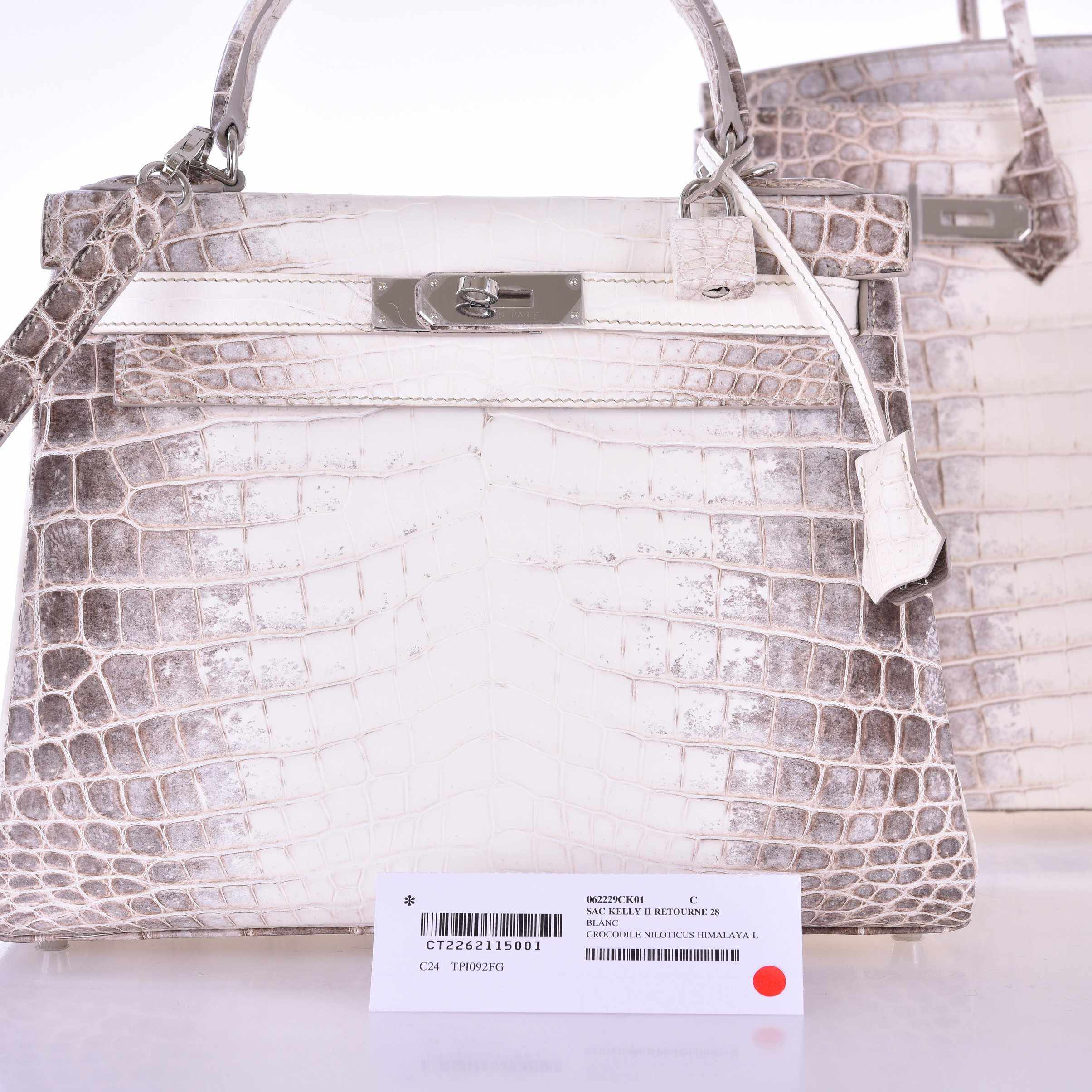 Hermès Kelly 28 Retourne Himalayan Porosus Crocodile Palladium Hardware
