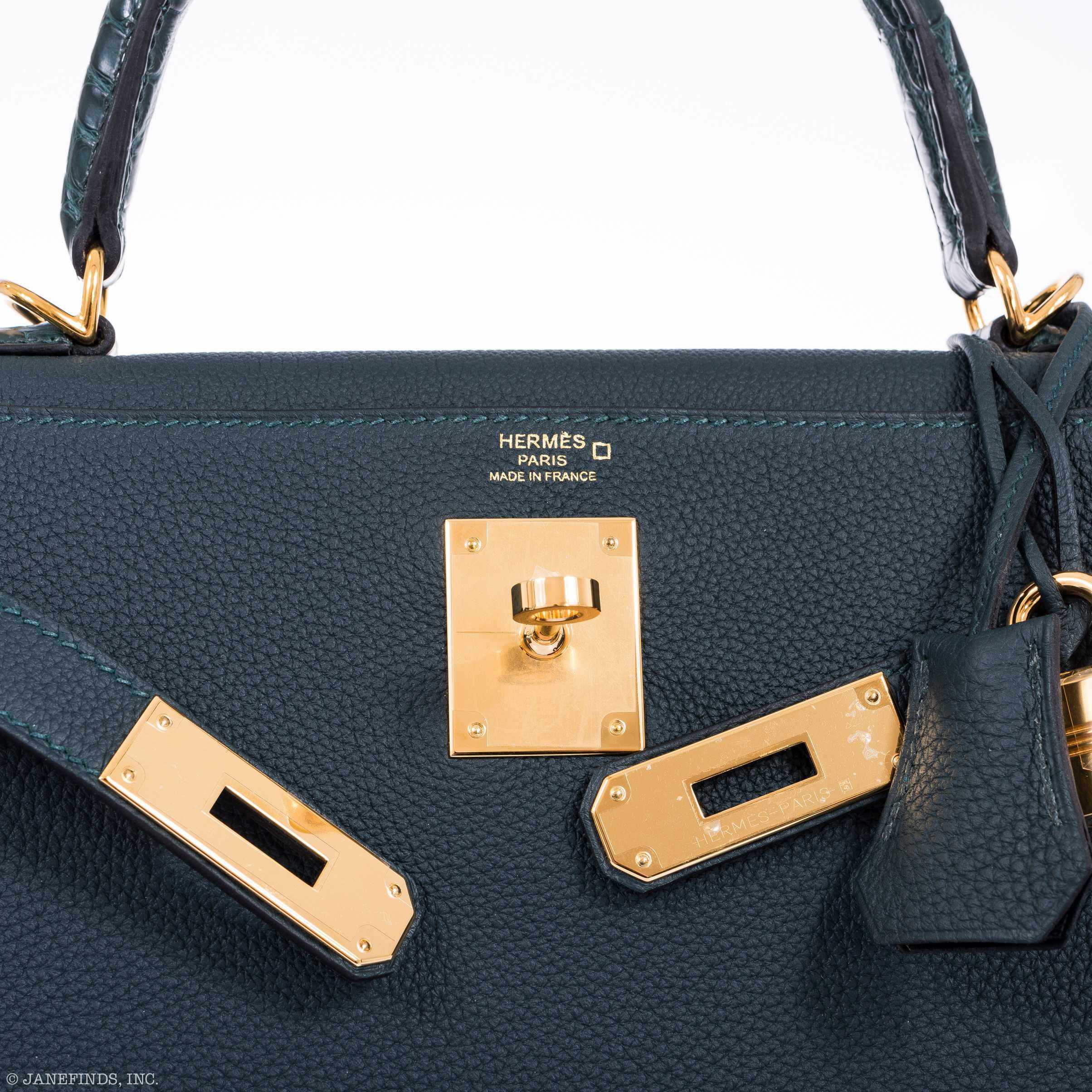 Hermès Kelly 28 Retourne Touch Vert Cypress Togo & Alligator Gold Hardware