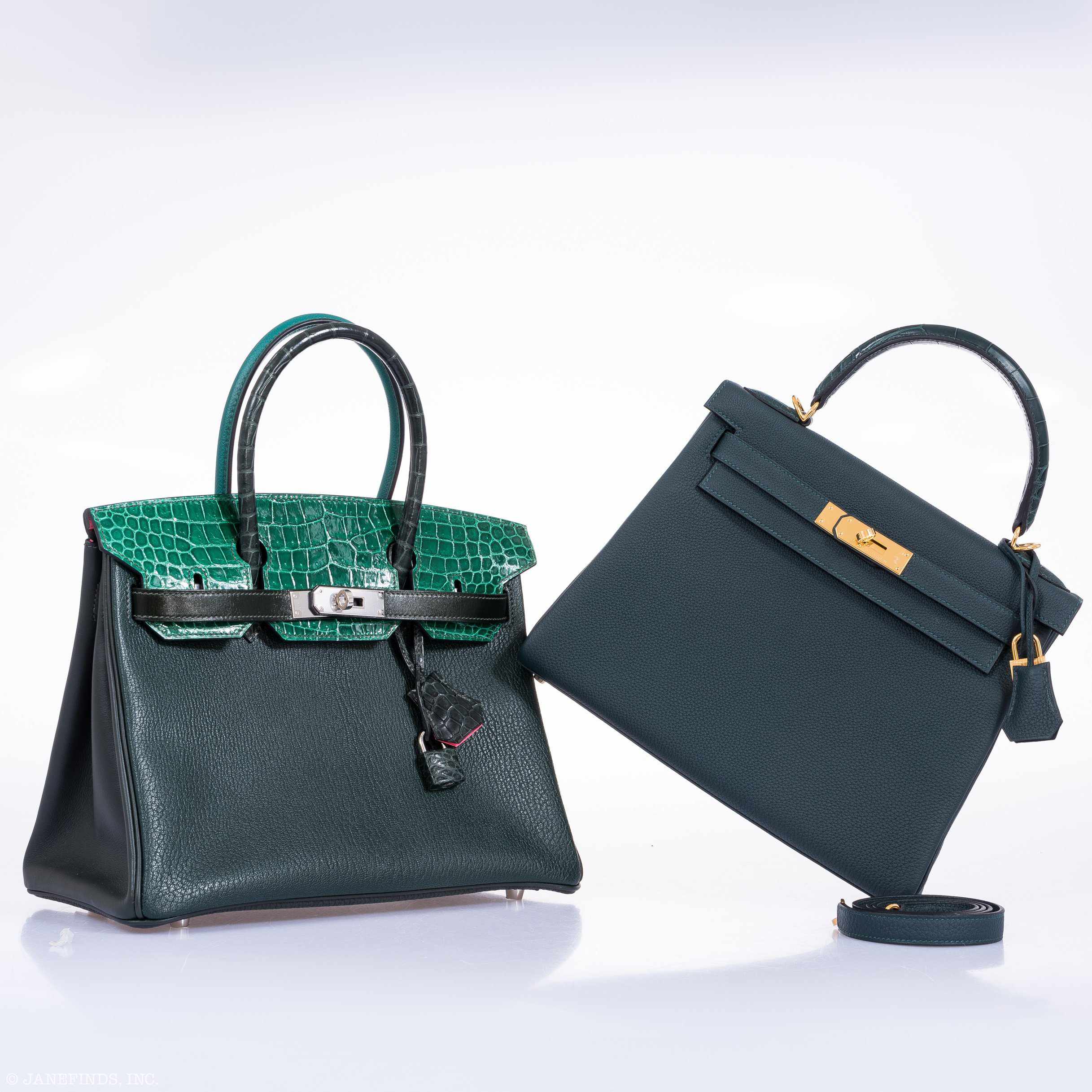Hermès Kelly 28 Retourne Touch Vert Cypress Togo & Alligator Gold Hardware