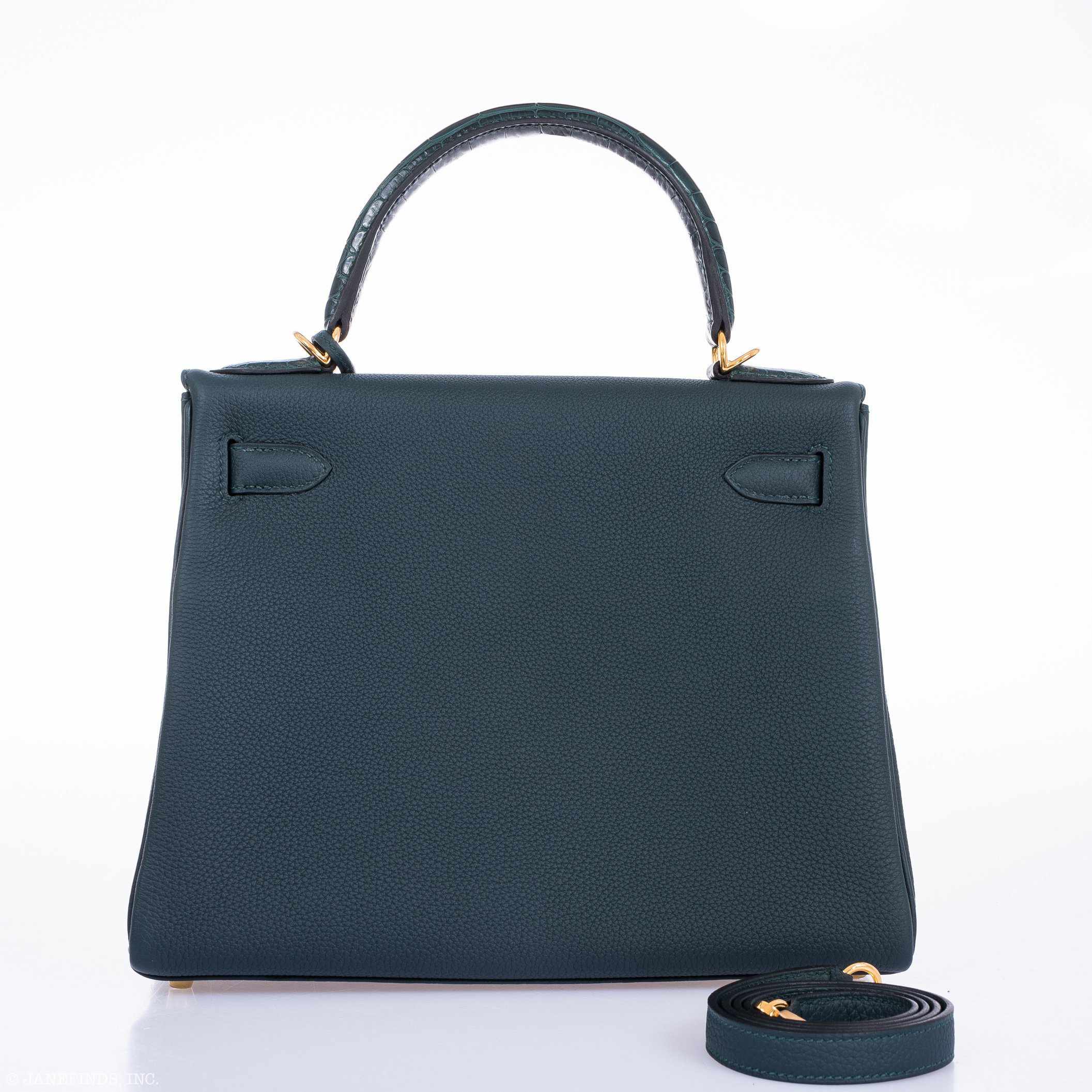 Hermès Kelly 28 Retourne Touch Vert Cypress Togo & Alligator Gold Hardware