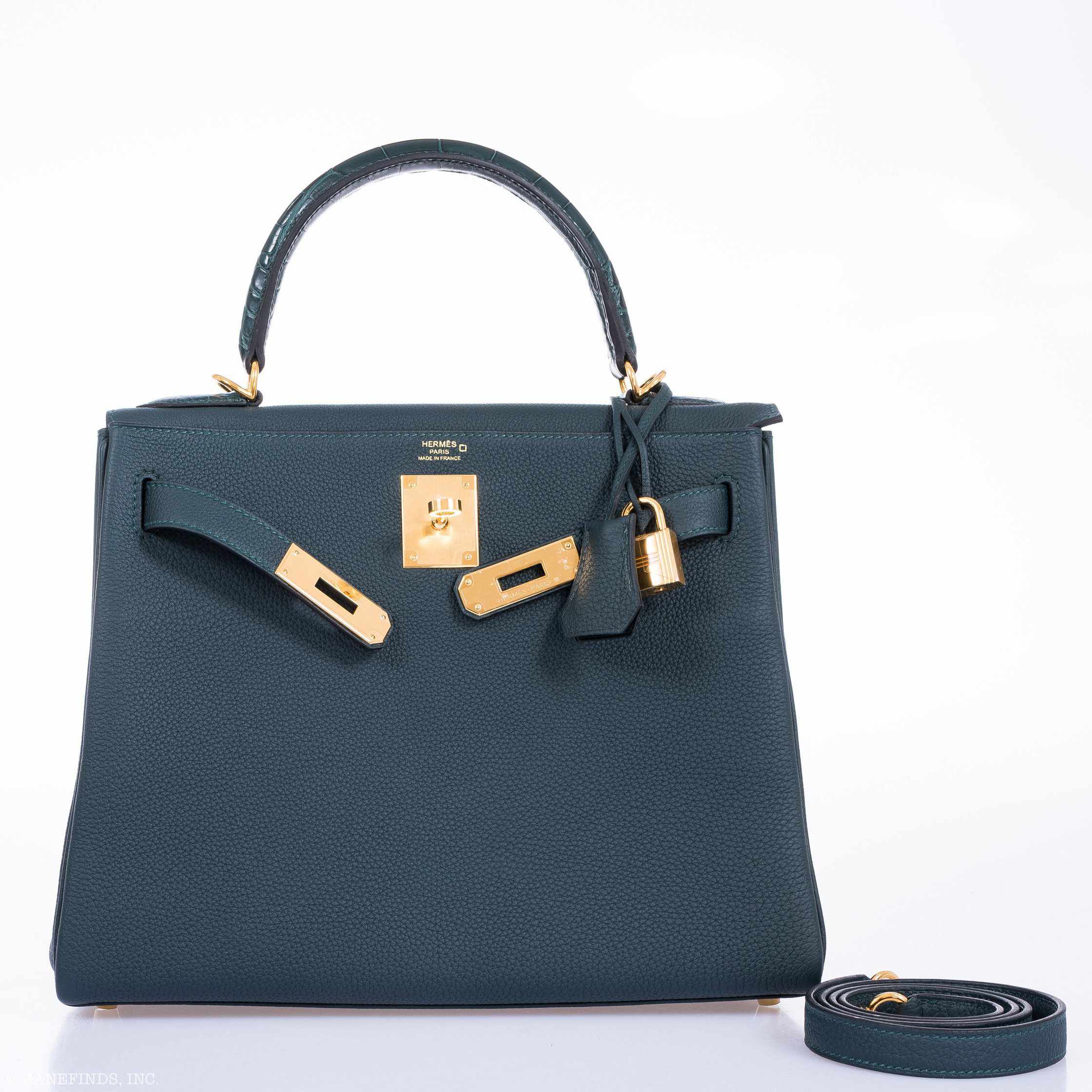 Hermès Kelly 28 Retourne Touch Vert Cypress Togo & Alligator Gold Hardware