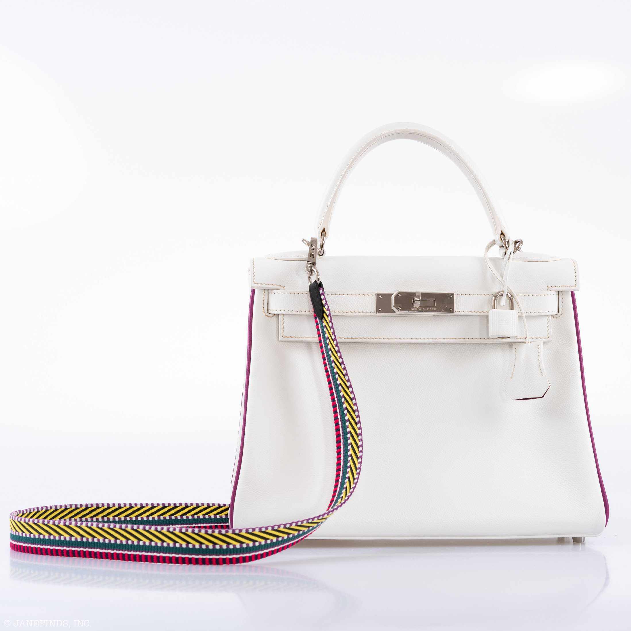 Hermès Kelly 28 Retourne Two-Tone White Epsom Cyclamen Piping Palladium Hardware