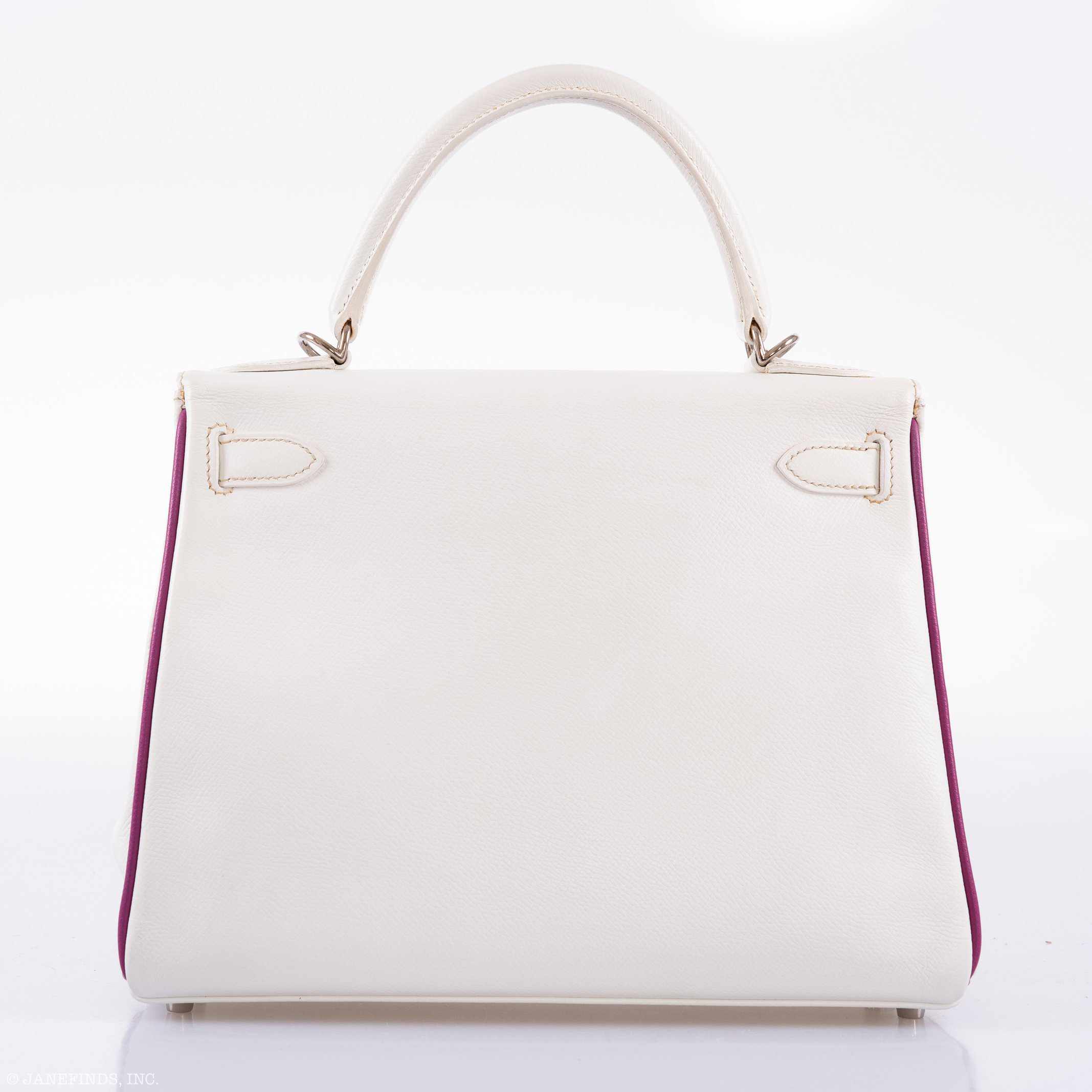 Hermès Kelly 28 Retourne Two-Tone White Epsom Cyclamen Piping Palladium Hardware