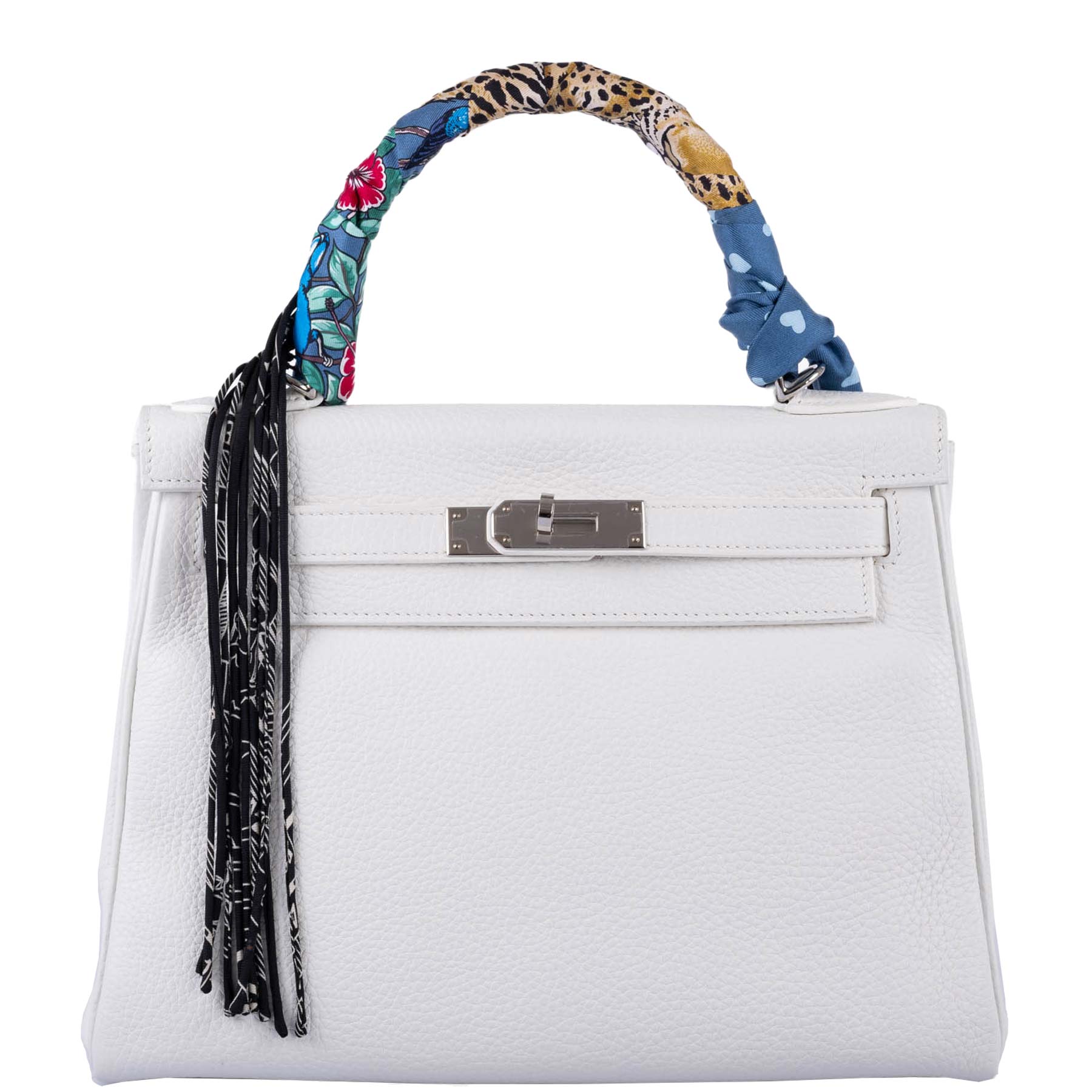 Hermes Kelly 28 Retourne Bag White Clemence Leather with Gold