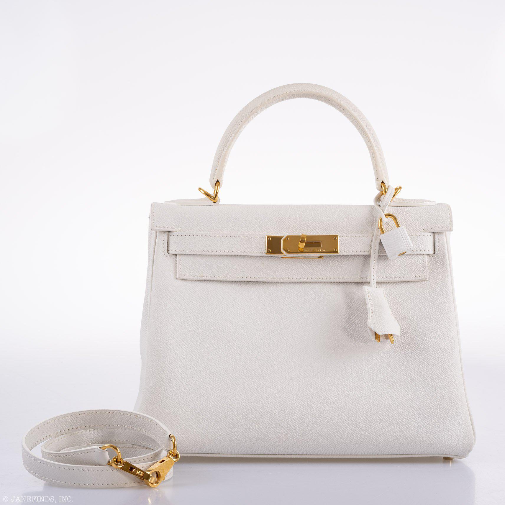 Hermès Kelly 28 Retourne White Epsom with Gold Hardware - 2010, N Square