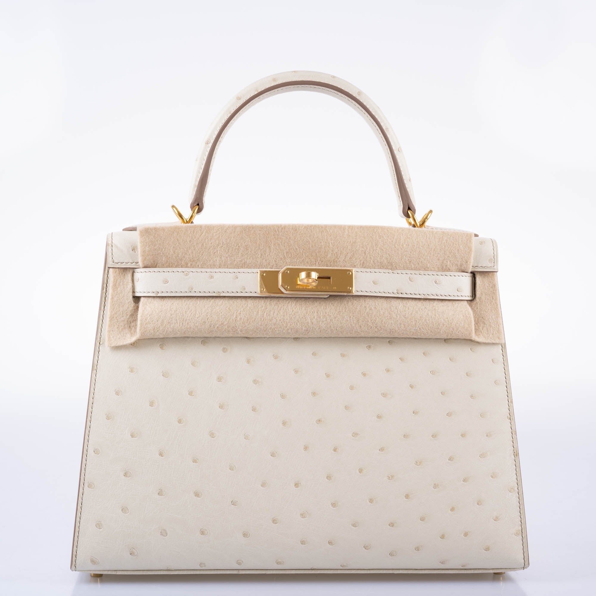 Hermès Kelly 28 Sellier Beton Ostrich with Gold Hardware