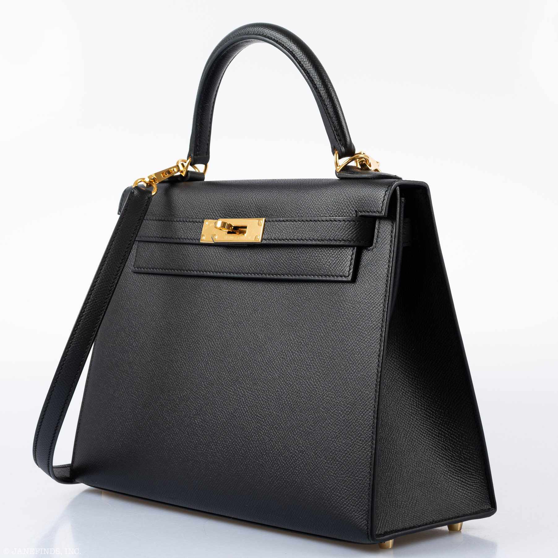Hermès Kelly 28 Sellier Black Epsom Gold Hardware