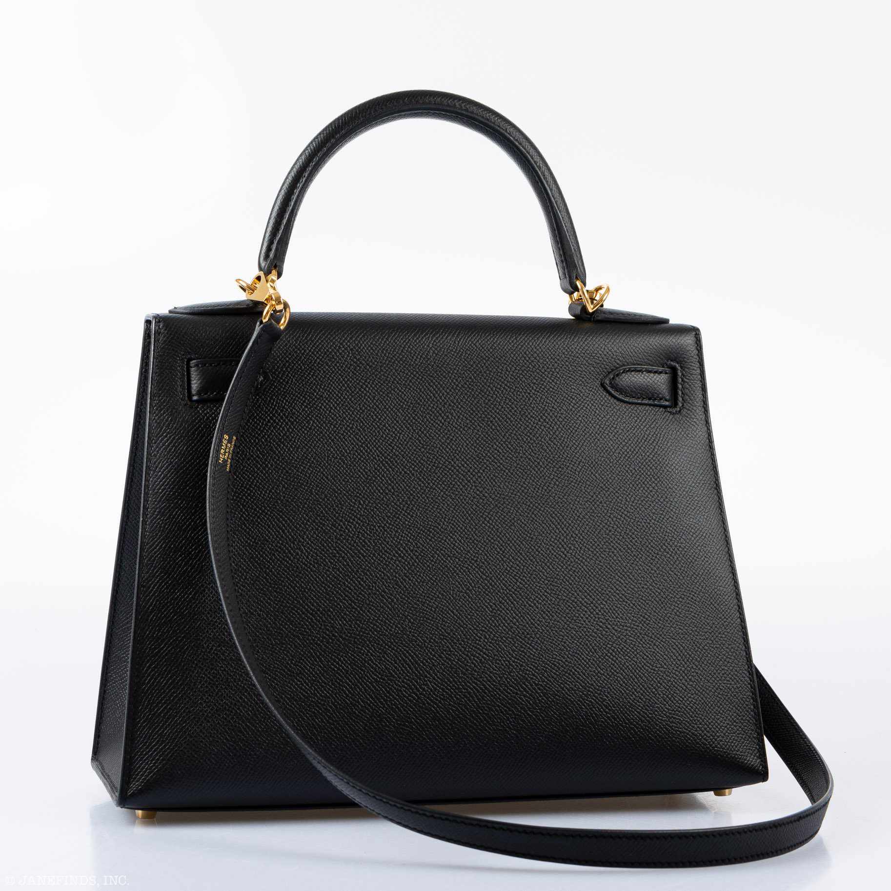 Hermès Kelly 28 Sellier Black Epsom Gold Hardware