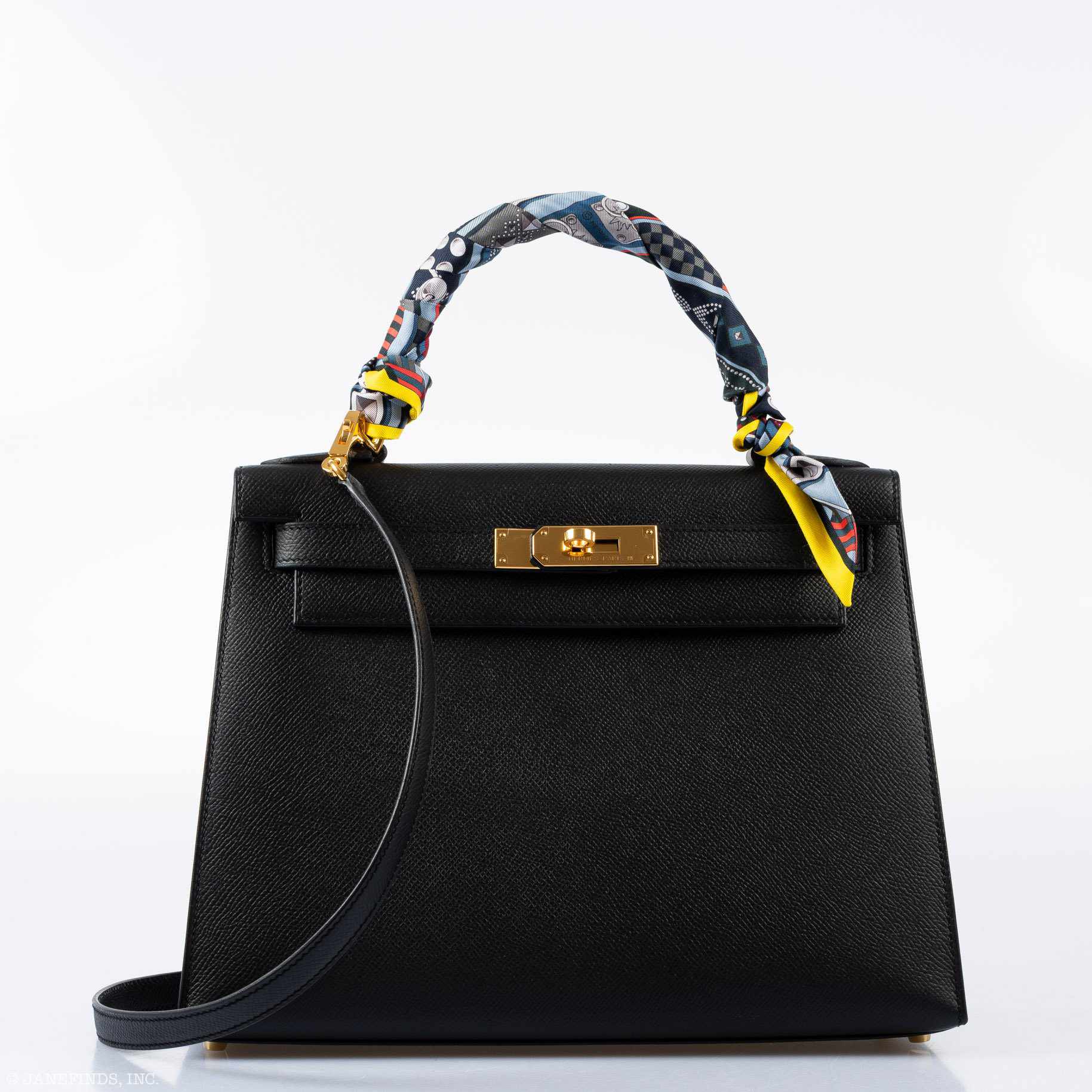 Hermès Kelly 28 Sellier Black Epsom Gold Hardware