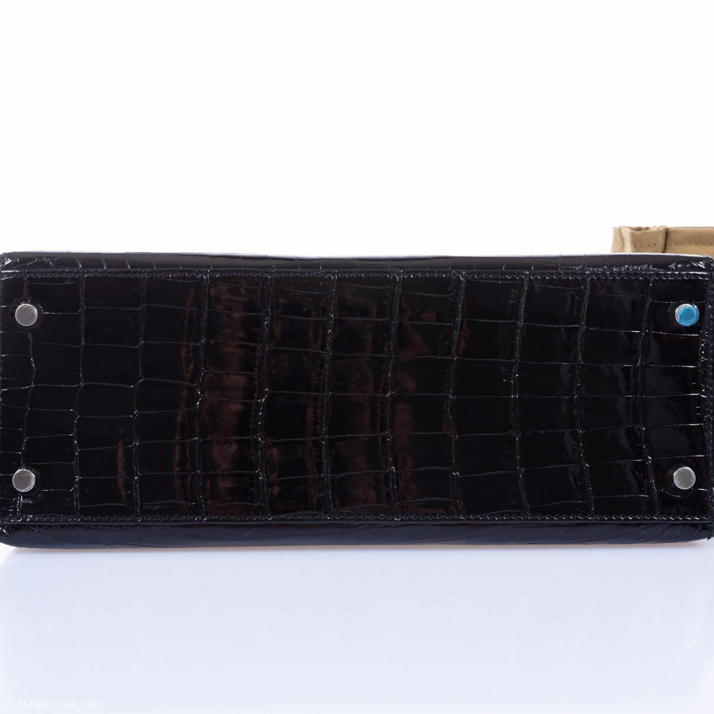 Hermès Kelly 28 Sellier Black Shiny Niloticus Crocodile Palladium Hardware