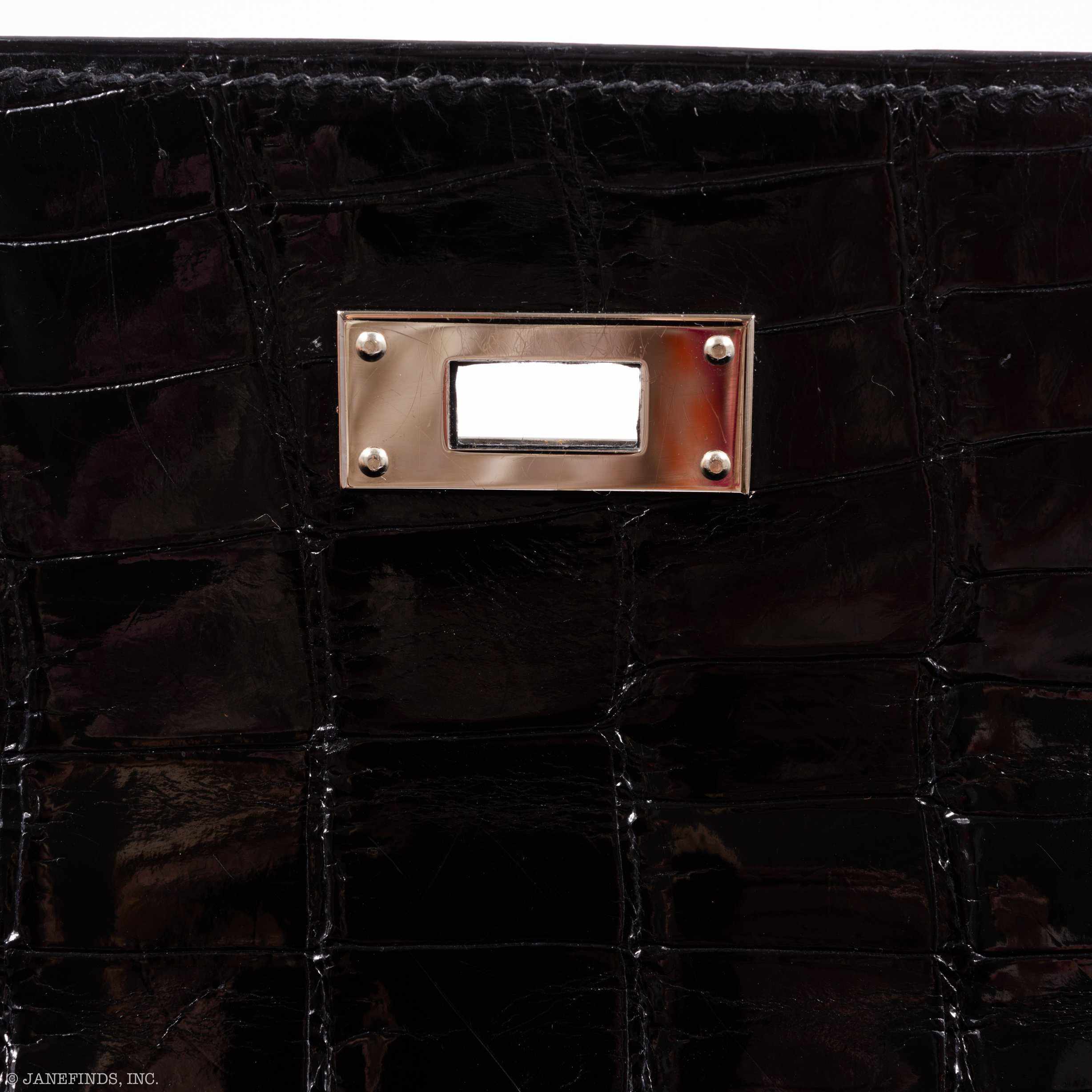 Hermès Kelly 28 Sellier Black Shiny Niloticus Crocodile Palladium Hardware