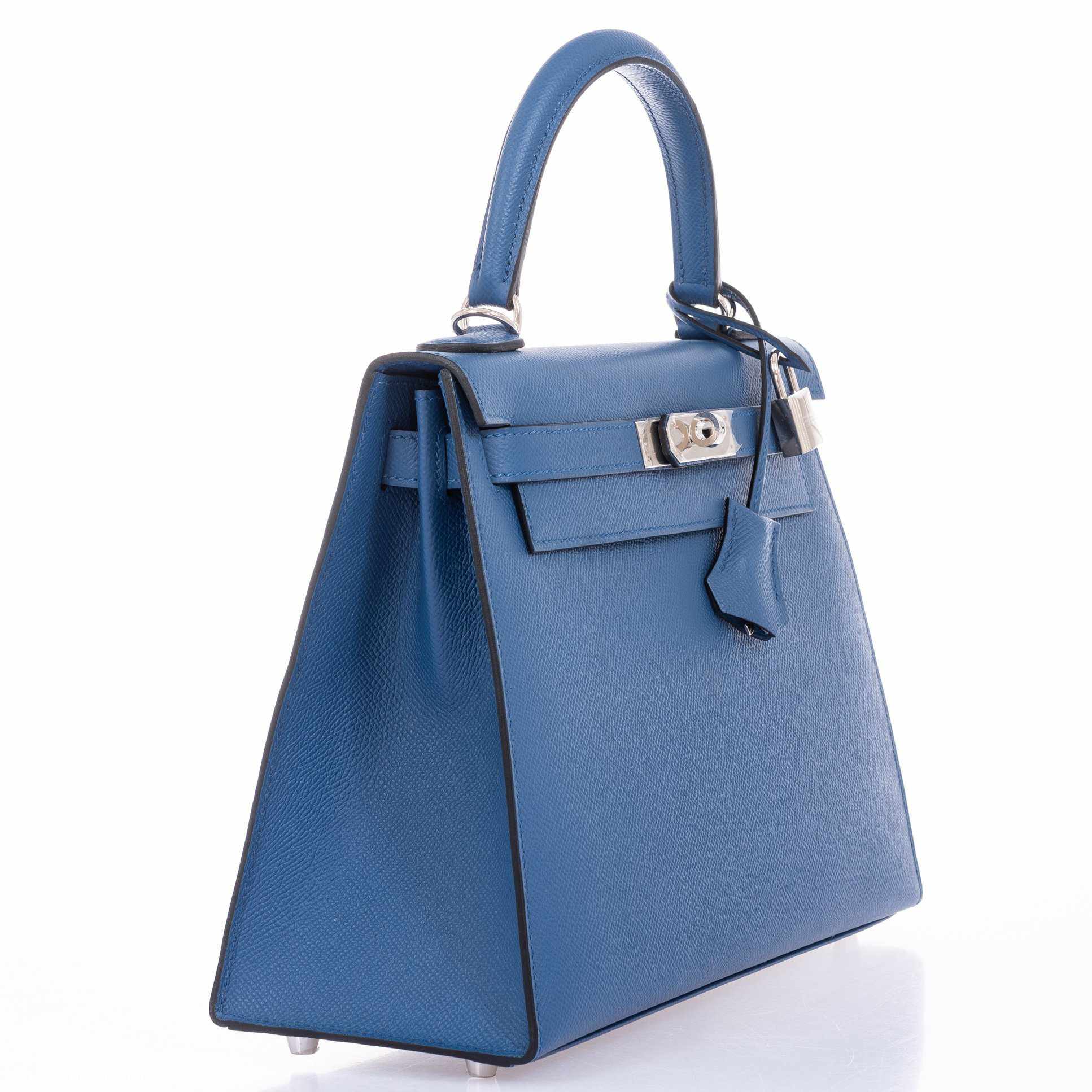 Hermès Kelly 28 Sellier Blue Agate Epsom Palladium Hardware