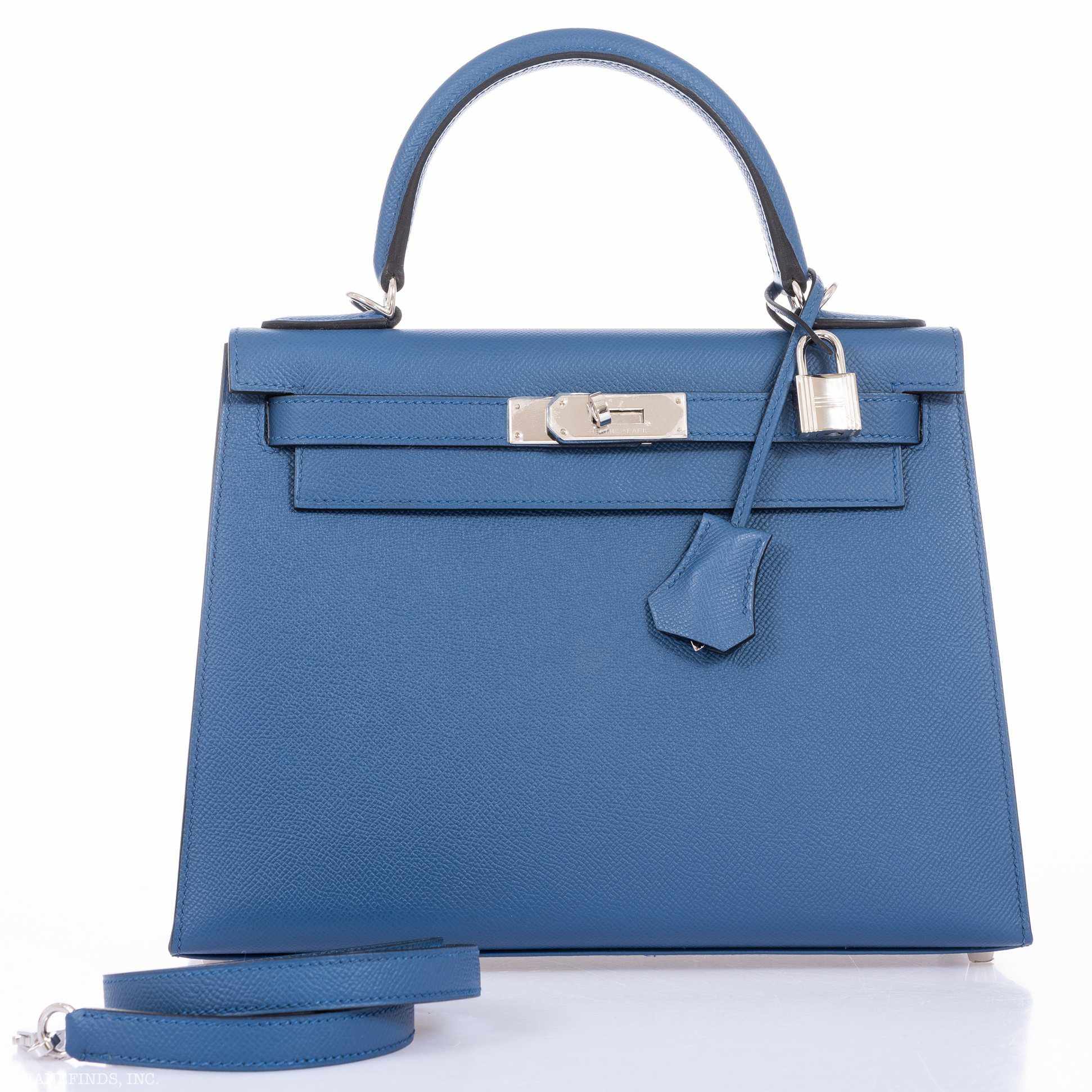 Hermès Kelly 28 Sellier Blue Agate Epsom Palladium Hardware