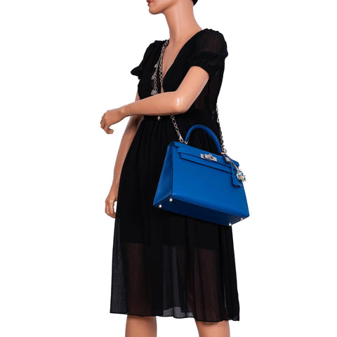 Hermès Kelly 28 Sellier Blue France Epsom leather Palladium Hardware - 2021, Z