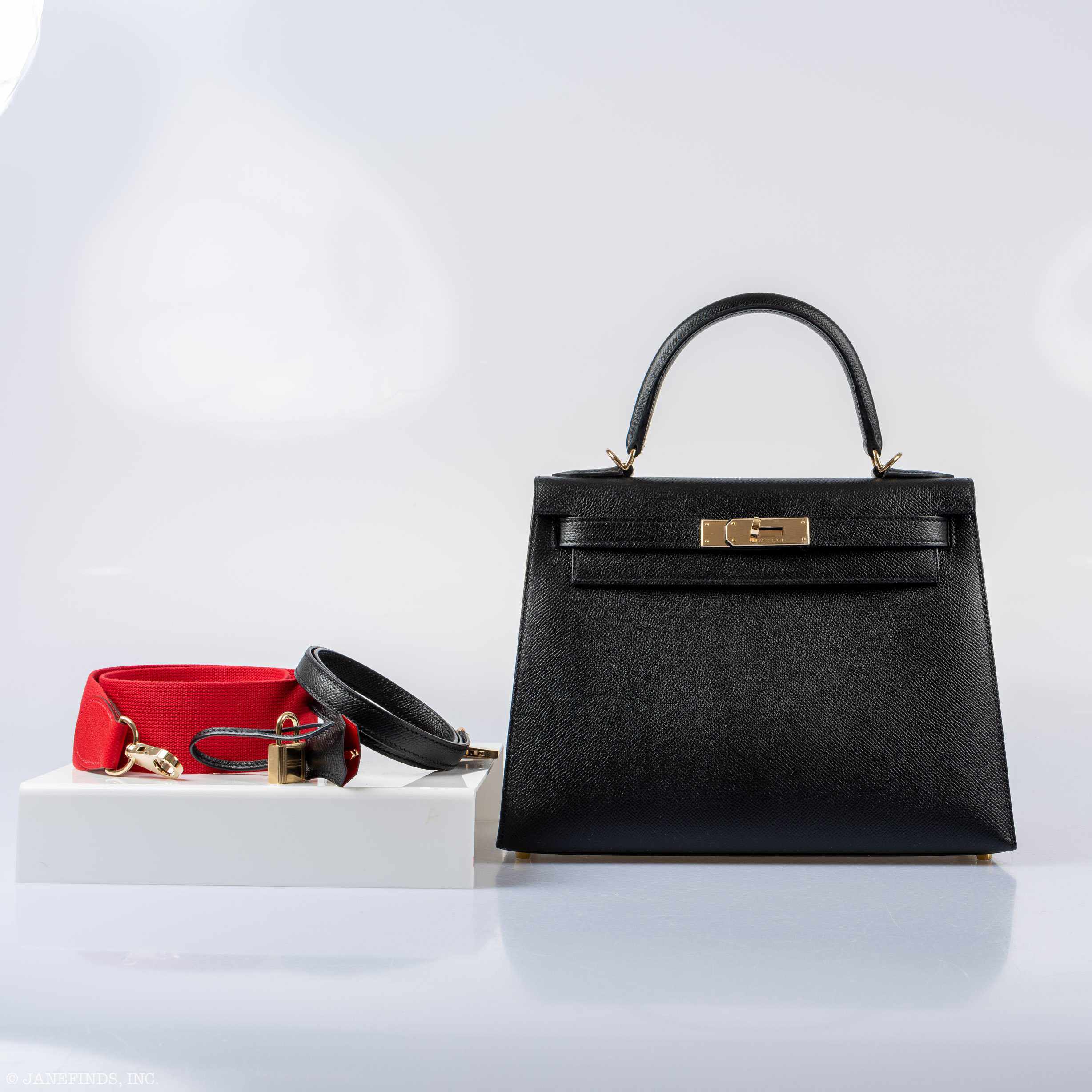 Hermès Kelly 28 Sellier HSS Black Epsom Vermillion Interior Rose Gold Hardware