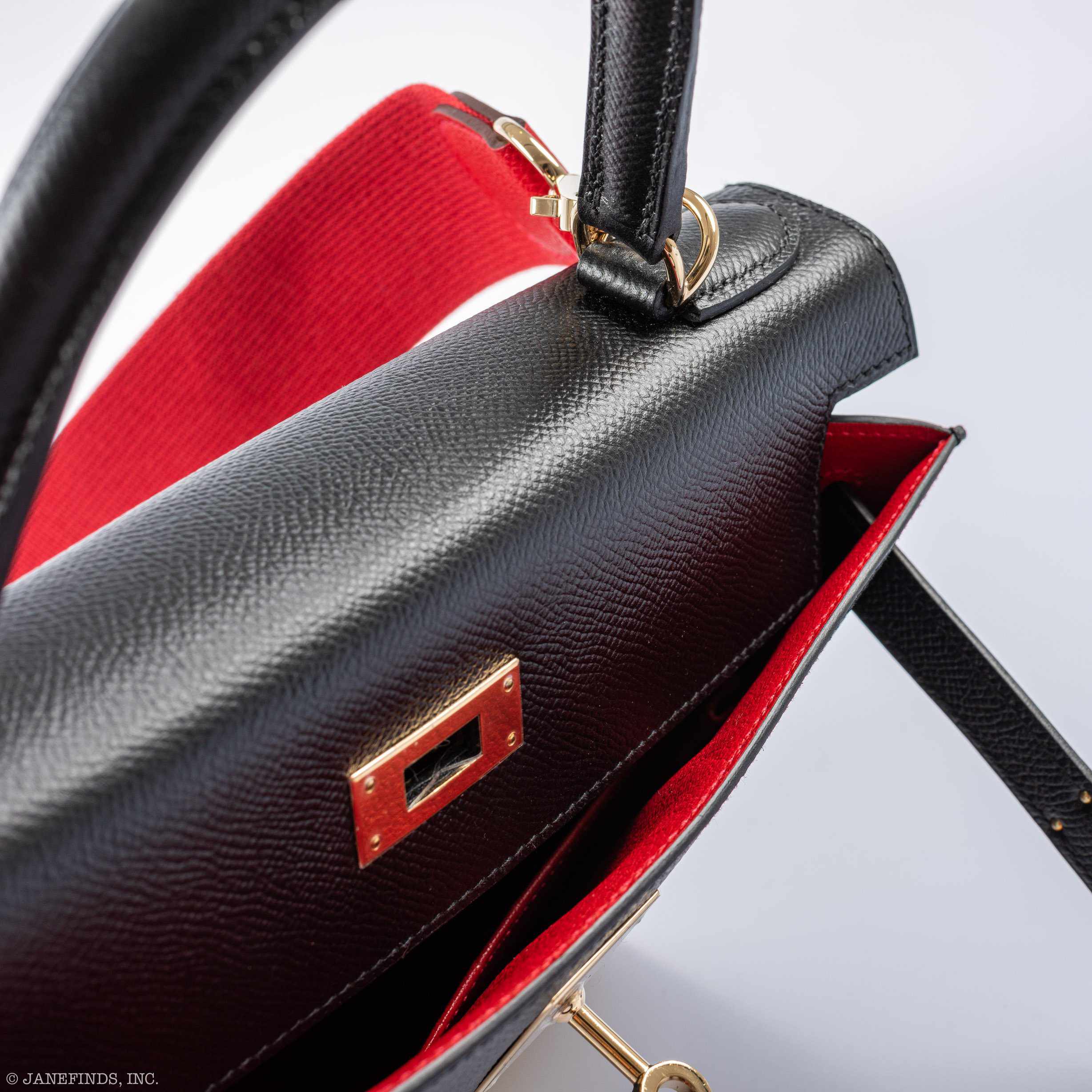 Hermès Kelly 28 Sellier HSS Black Epsom Vermillion Interior Rose Gold Hardware