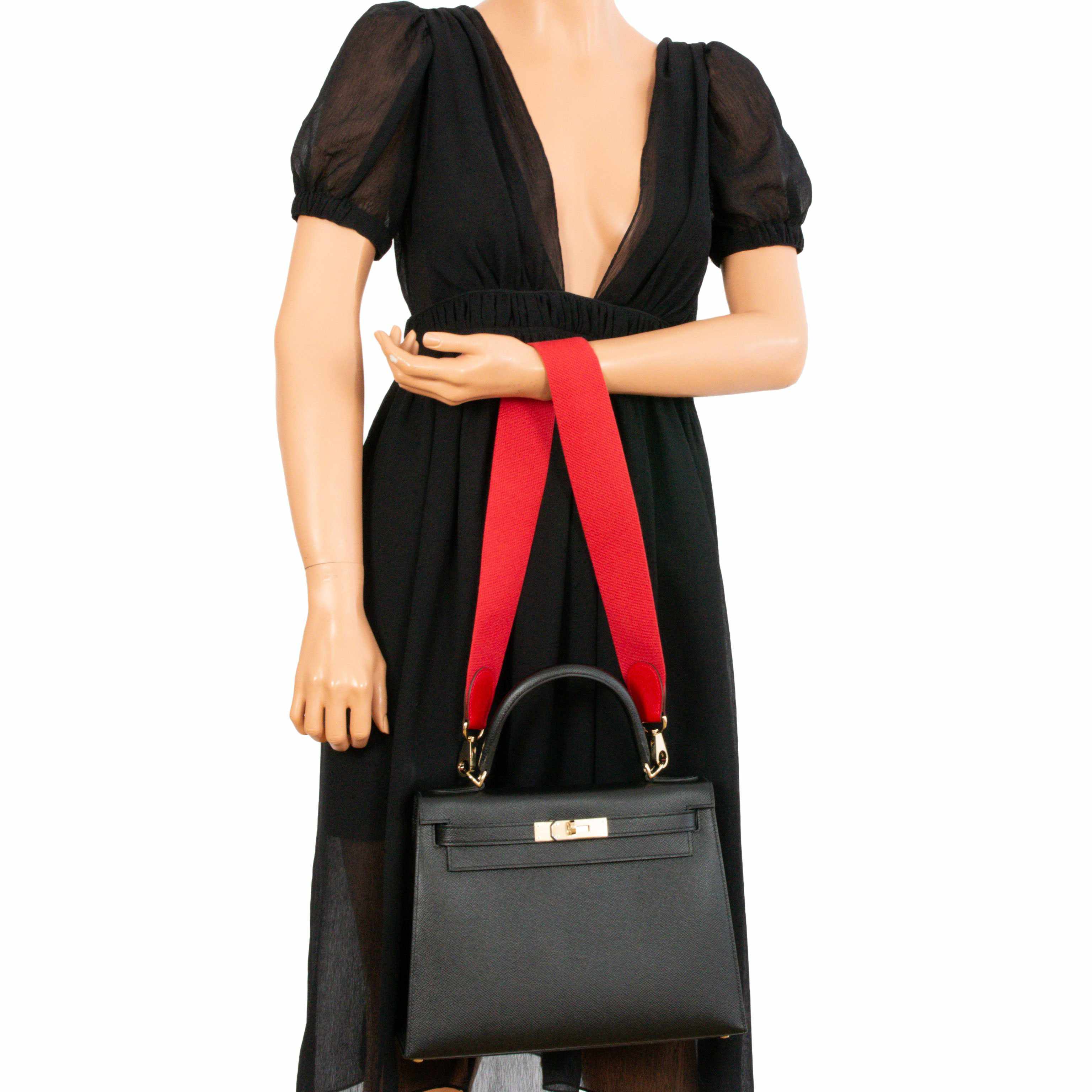 Hermès Kelly 28 Sellier HSS Black Epsom Vermillion Interior Rose Gold Hardware