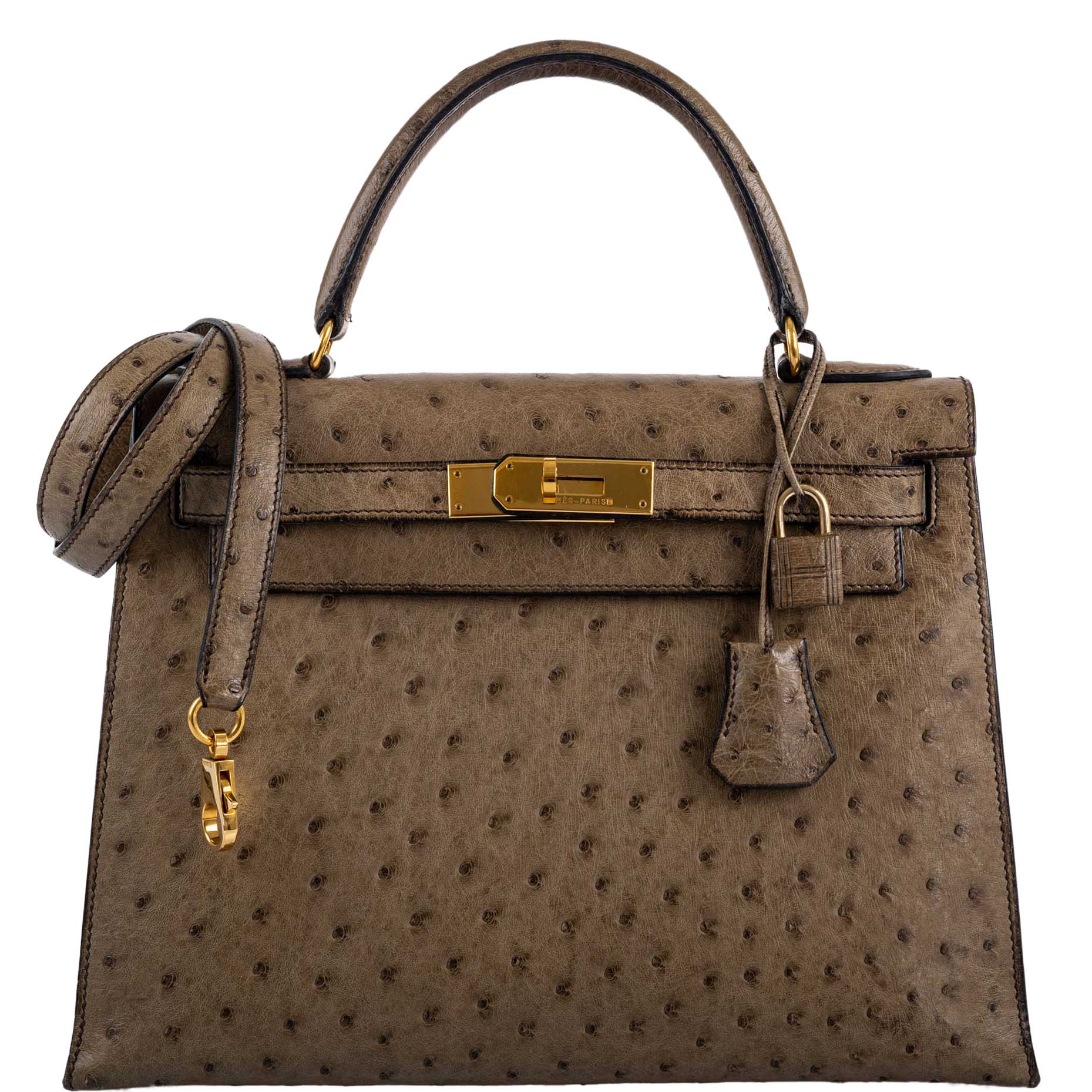 Hermès Kelly 28 Sellier Mousse Ostrich Gold Hardware - Circle W