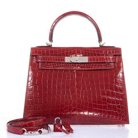 Hermès Kelly 28 Sellier Rouge H Niloticus Crocodile Palladium Hardware