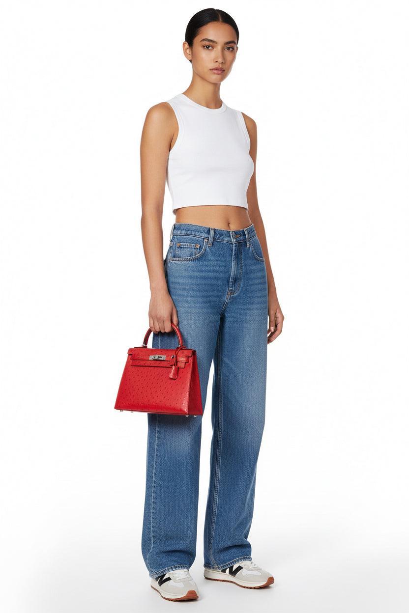 Hermès Kelly 28 Sellier Rouge Vif Ostrich with Palladium Hardware - 2017, A